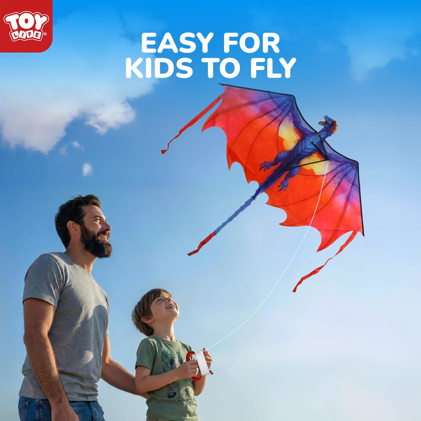 TOY Life 55.9'' Dragon Kites Easy to Fly for Kids Adults with 328.1 FT String, Beach Kite Outdoor Game Outside Toys Activity, Dragon Toys for Kids, Gift for Boys Ages 4-8