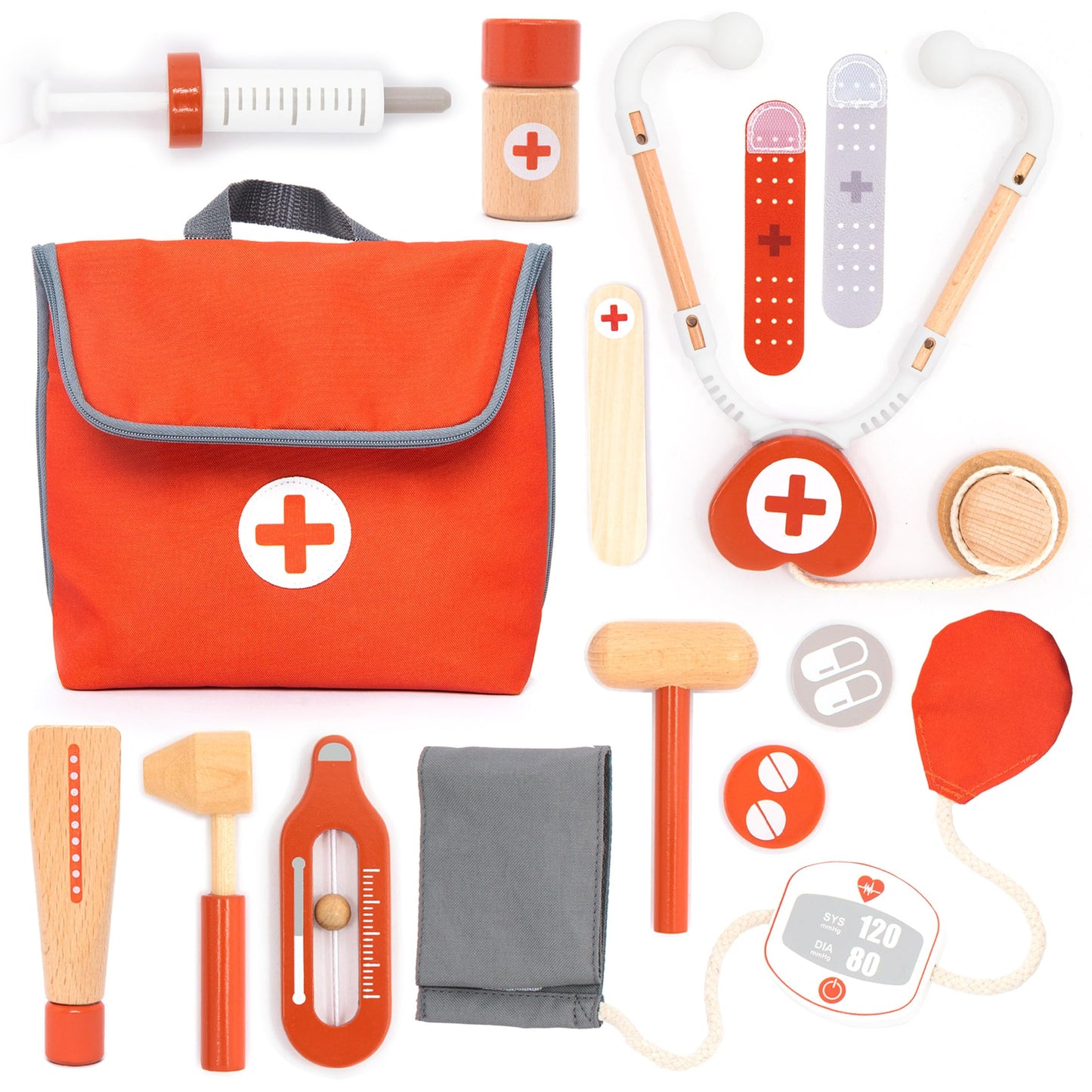 UMU® Wooden Mini Doctor Kit for Kids – 14 pcs Medical Playset for Toddlers with Stethoscope, Syringe, Doctor Bag, Blood Pressure Cuff & More – Pretend Play Set for Boys and Girls Ages 3 4 5 6