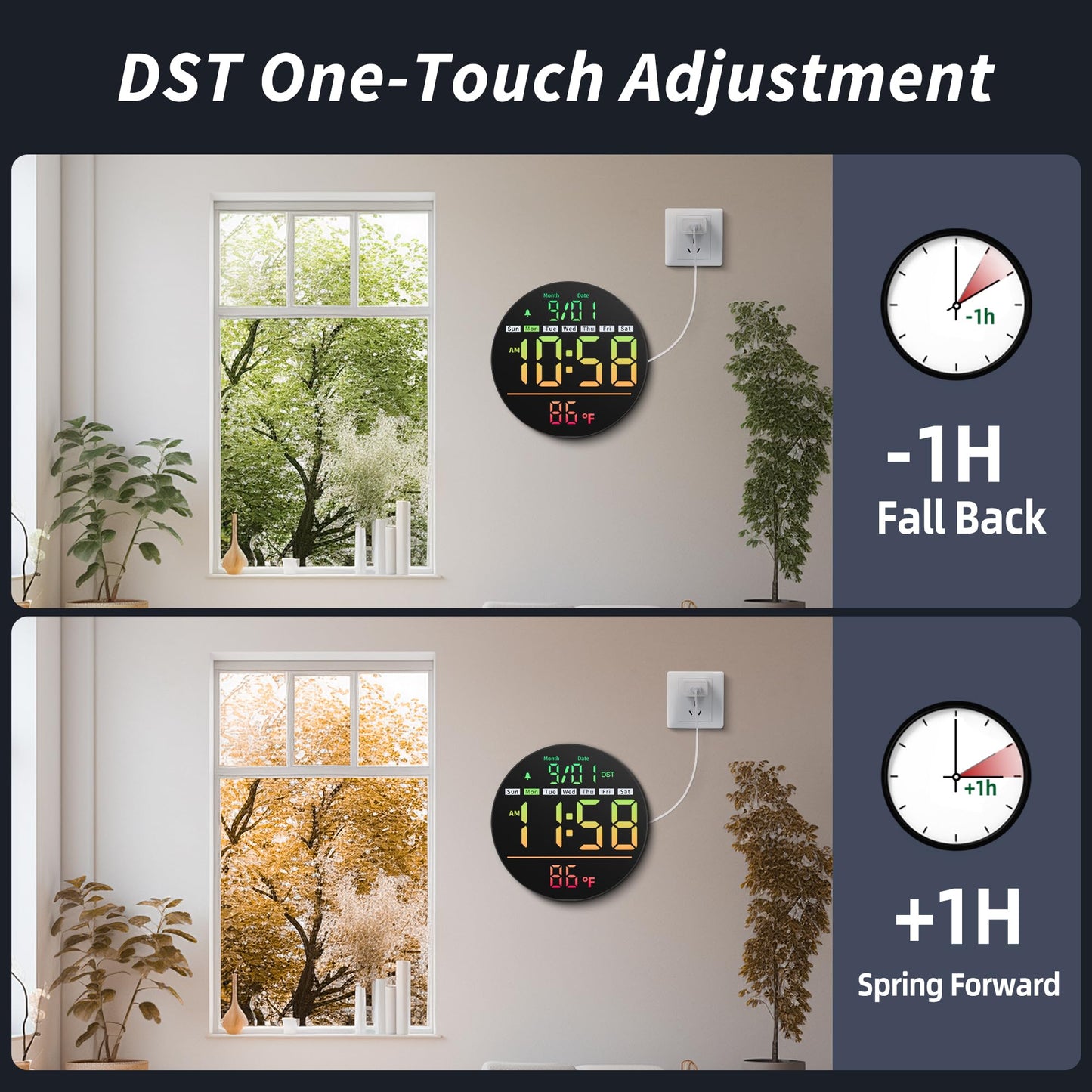 Maxstar Led Digital Wall Clock with Timer, Seconds, Temperature, Date, DST, Nightlight, RGB Color, Alarm Clock, 5-Level Display Brightness, Digital Clock Timer for Classroom, Bedroom, Garage, Gym