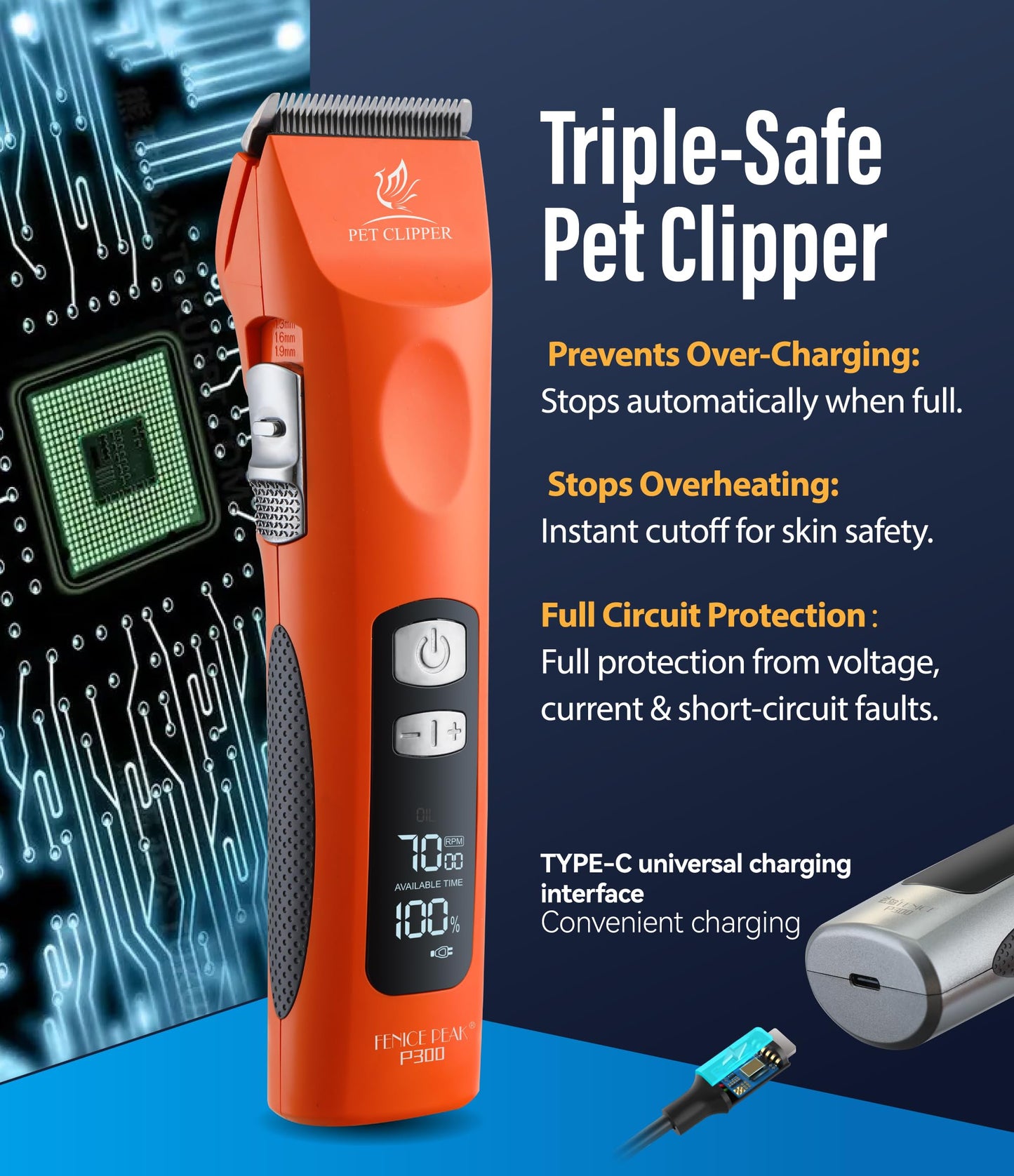 Professional Dog Grooming Clippers with 17H Runtime & Replaceable 440C Blade, 5-Speed Low Noise Electric Dog Shaver for Thick, Matted, Curly Hair, Cordless Clipper for Groomer & Home Use, Orange