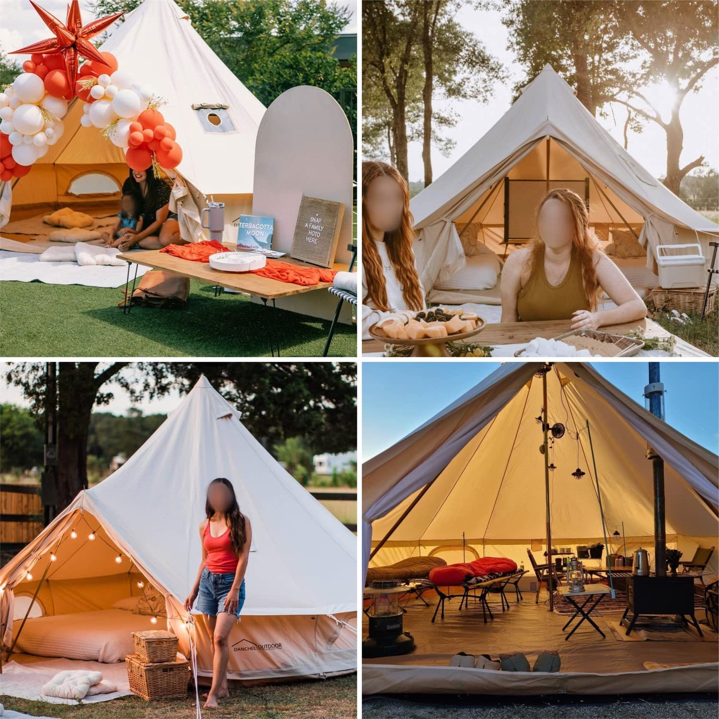 DANCHEL OUTDOOR B5PRO 4 Season Canvas Tent with Stove Jack Camping, Waterproof Bell Tent with AC Port Yurt All Year Living, Luxury Glamping for 4 Person Hunting Party, 13ft/4m