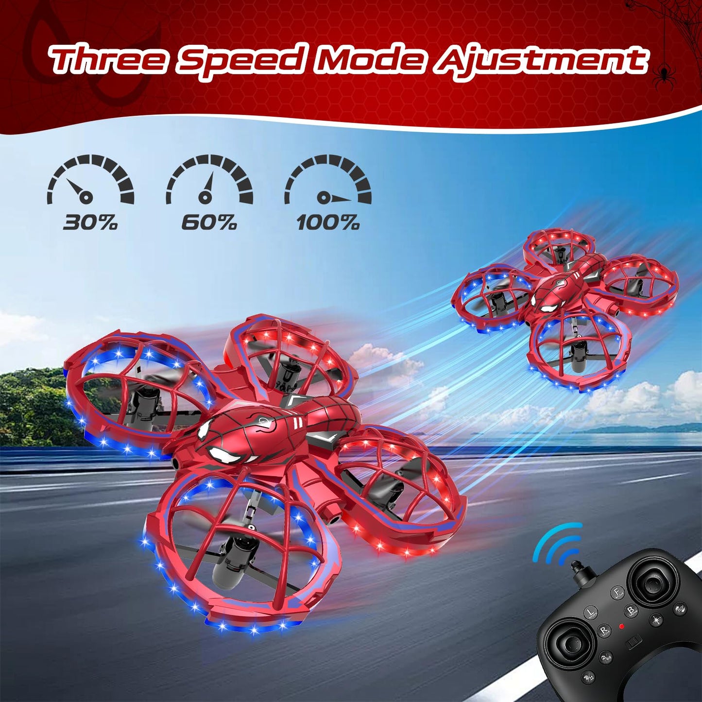 Spider Mini Drone for Kids Beginners - Toss to Go RC Quadcopter with LED Lights, 2 Batteries, Headless, 3 Speed Mode, 3D Flips, Obstacle Avoidance, Indoor Outdoor Cool Toys Gifts for Boys Girls Christmas Stocking Stuffers