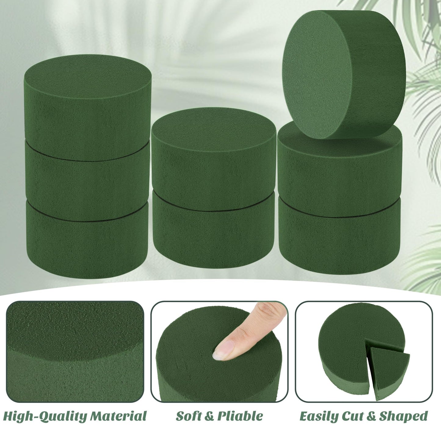 Hahood 18 Packs Round Floral Foam Blocks Green Wet Dry Flower Foam Bricks 3.15 Inch DIY Flower Arrangement Supplies Kit Florist Block for Aisle Flowers Wedding Party Decorations