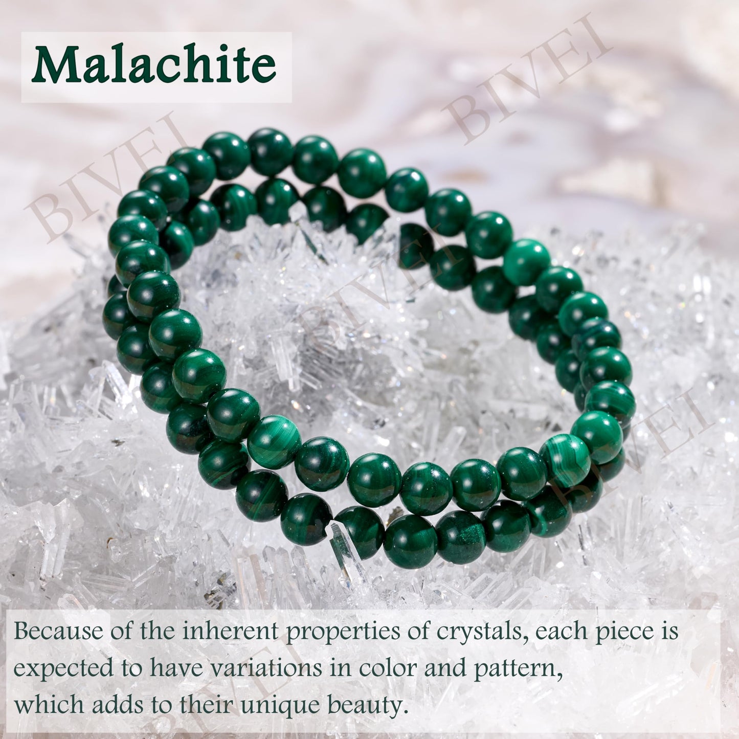 Bivei Malachite - Transformation - 6mm Beaded Bracelets for Women Handmade Semi Precious Natural Stone Stretch Elastic Jewelry for Women Yoga Protection Gifts