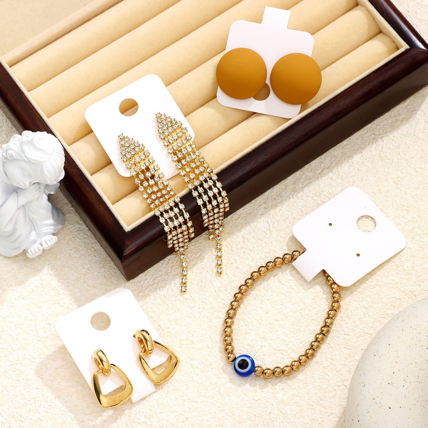 500 Pcs Necklace & Bracelet Display Cards Self Adhesive Jewelry Packaging Hanging Display Kraft Selling Cards Bulk for Earring Hairband Scrunchies Choker Keychain Small Business Supplies(White)