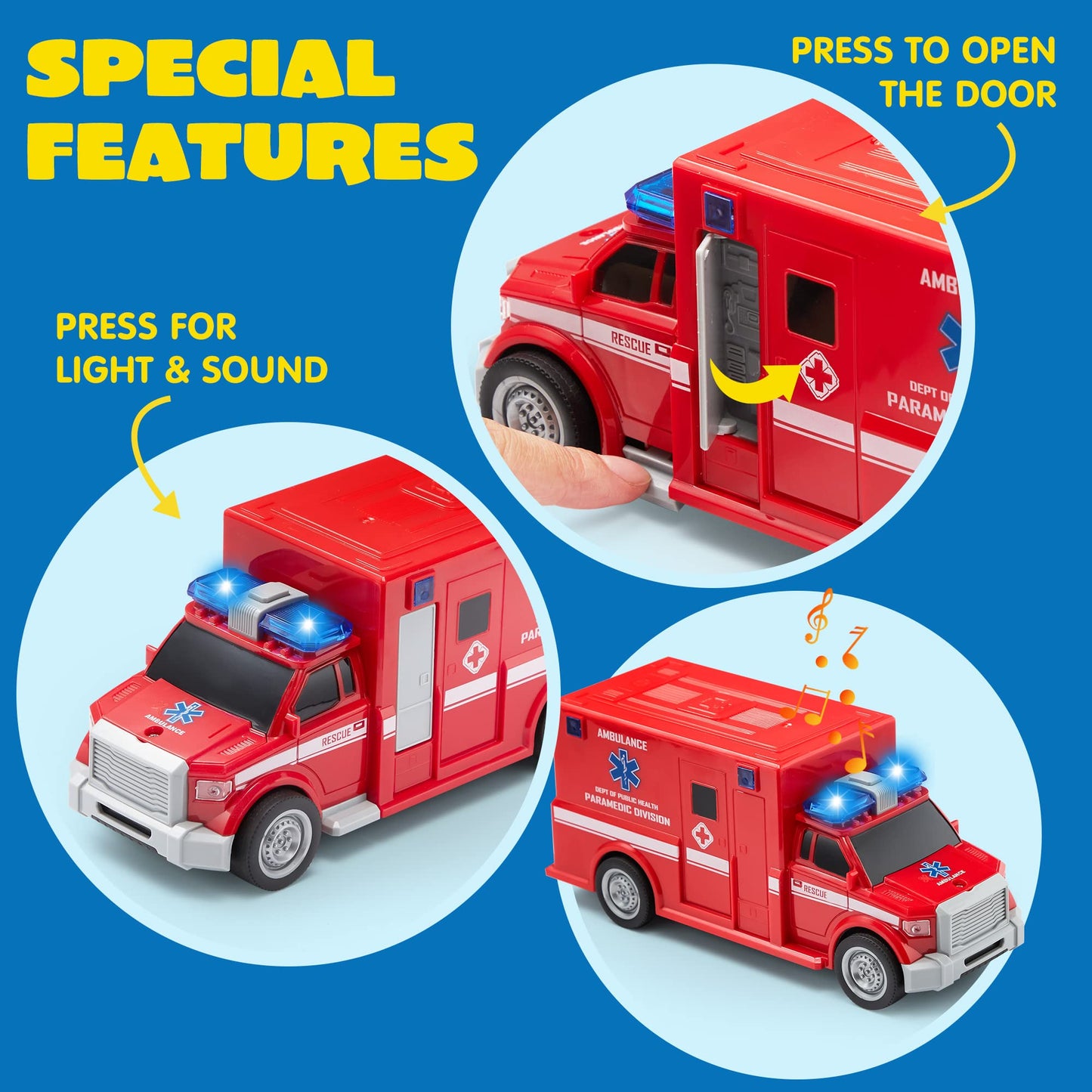 JOYIN Toddler Fire Truck Toys for 3 4 5 6 7 Year Old Boys - Fire Engine, Emergency Vehicle, Kids Firetruck, Friction Powered Car with Lights and Sounds, Birthday Gifts for Boys Girls Age 3-9