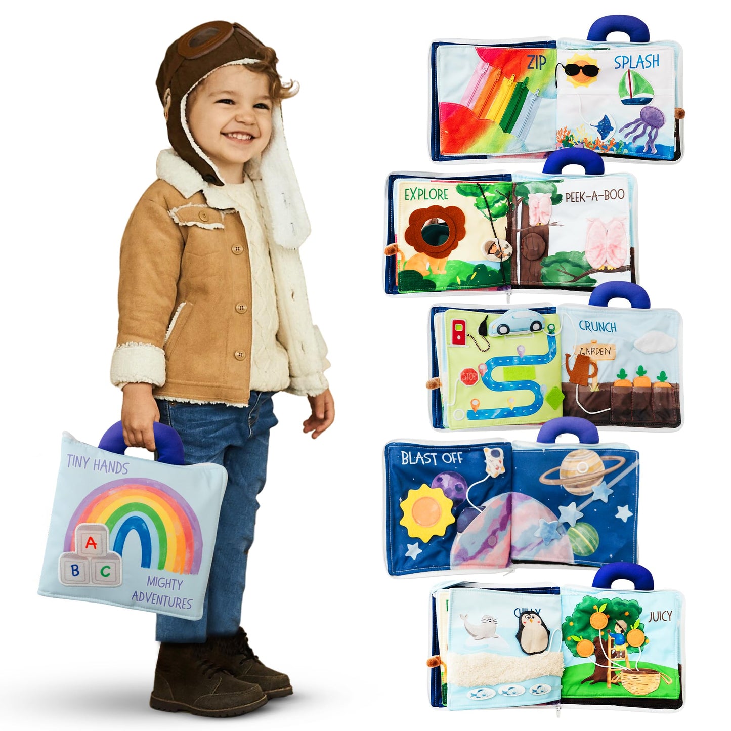 Tidy Tales Busy Book for Toddlers 1-3 - No Loose Pieces - Montessori Toys for 1, 2, 3 Year Olds - Mess-Free Airplane Quiet Board Travel Toy - Educational Busy Board & Soft Toddler Activity Book