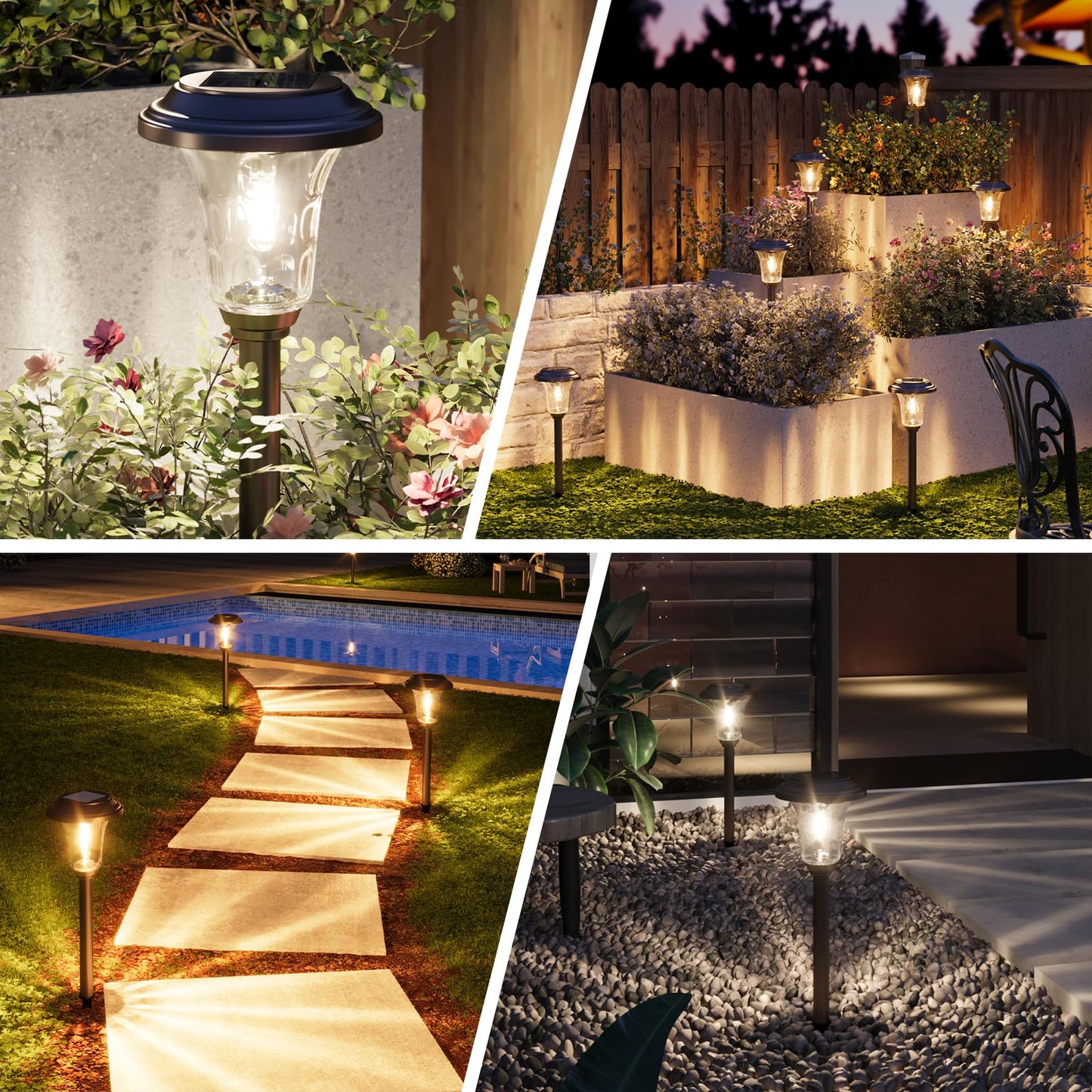 XMCOSY+ Solar Pathway Lights, 4 Pack Metal Solar Lights Outdoor Waterproof, 20/40LM Bright Solar Powered Garden Light for Yard Backyard Landscape Path Driveway Walkway Outside (Warm/Cool White)