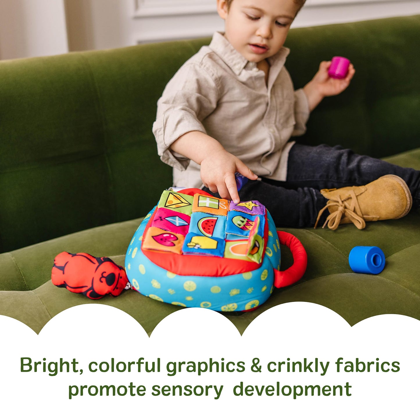 Melissa & Doug K’s Kids Take-Along Shape Sorter, 9 Textured Building Blocks & Soft Sensory Activity Bag, Montessori-Inspired Baby Toys for Toddlers, Preschool Learning Toys for Babies 9 Mo. & Up