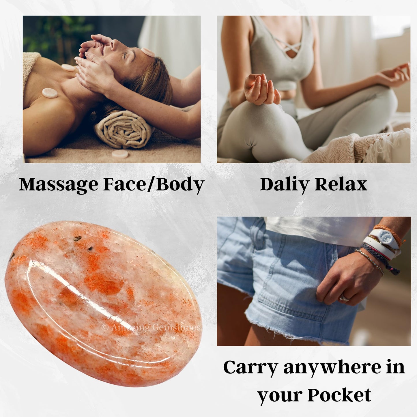Amazing Gemstone Sunstone Worry Stone, Healing Crystals - Piedra Crystal Fidget for Gift, Meditation, Calming, Relaxation, Stress Relief