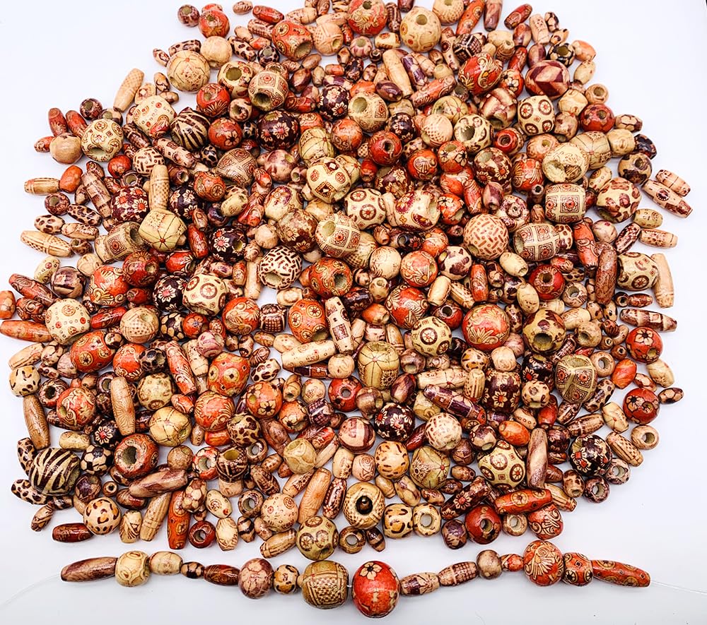 700Pcs European Loose Beads Painted Assorted African Beads Macrame Supplies Craft Jewelry Wood Beads for Jewelry Making DIY Bracelet Necklace Hair Crafts