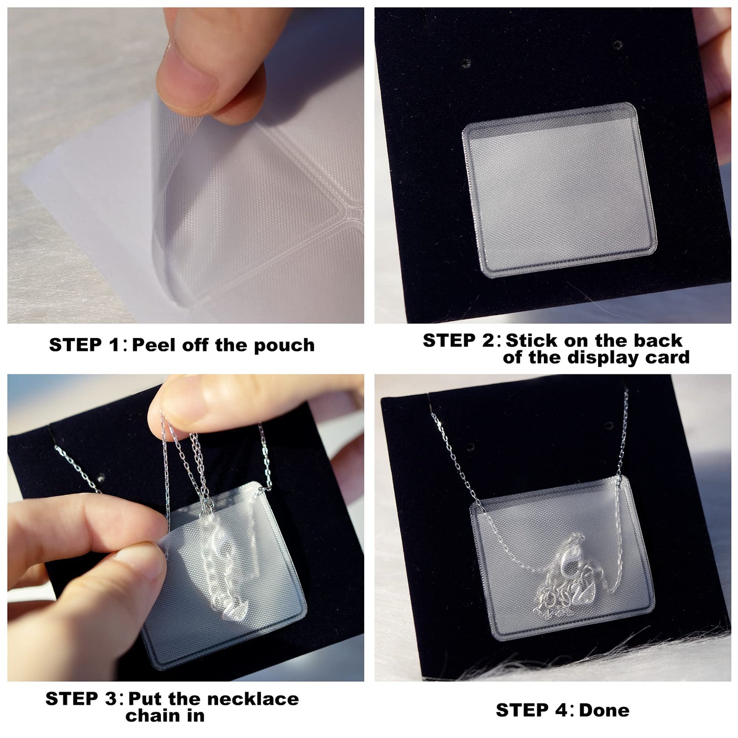 Temlum Necklace Chain Adhesive Pouch for Necklace Display Cards, Self-Adhesive Necklace Chain Pockets Clear Jewelry Bags Necklace Chain Pouch to Hold Loose Chain Jewelry Supplies (300 pcs)