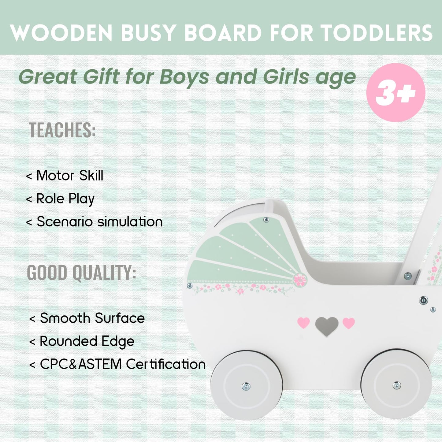 WOODENFUN Wooden Baby Push Walker for 1 Year Old and up, Toddler Shopping Cart Push Toys for Boys Girls