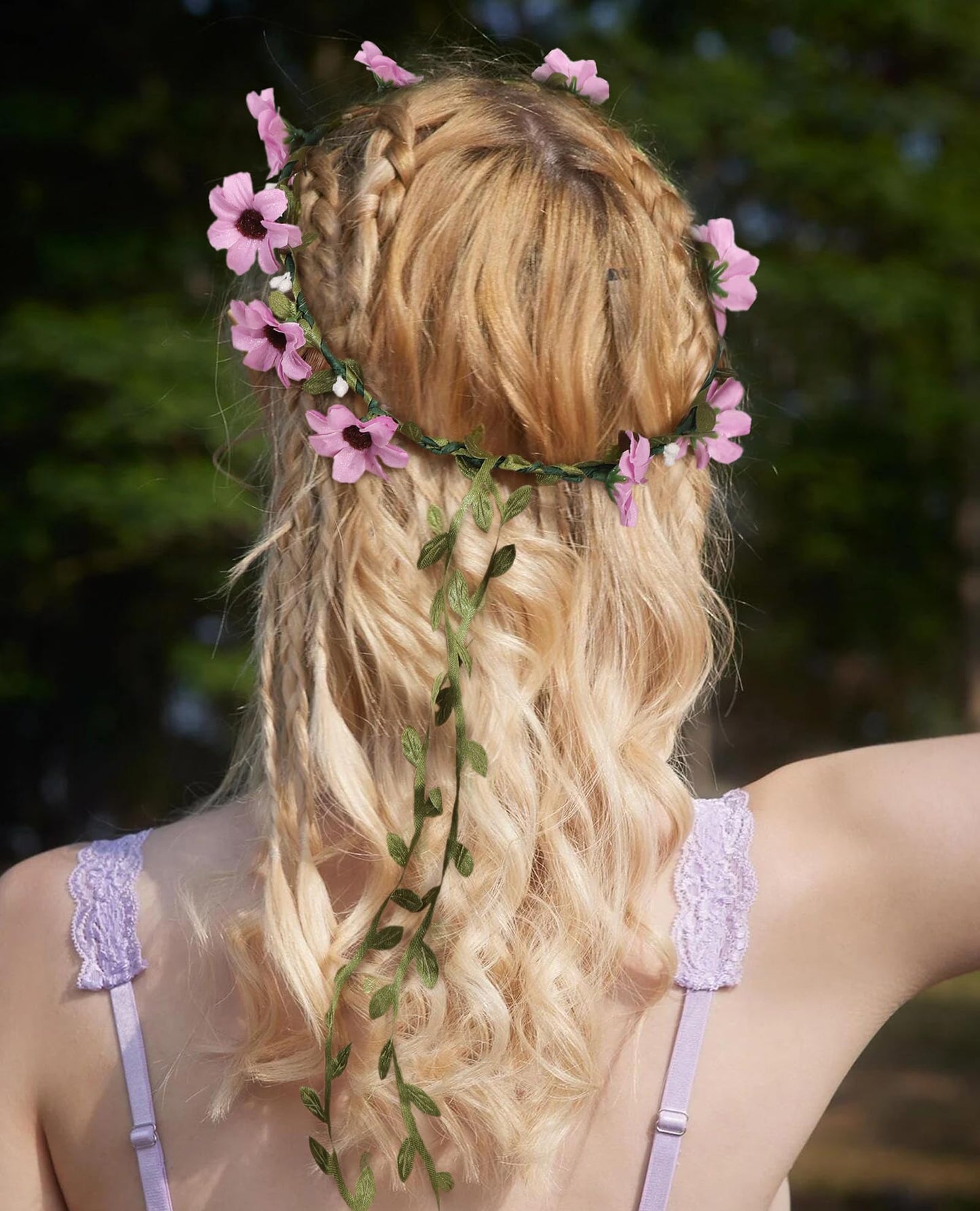 AWAYTR Bohemia Flower Crown Headband - Women Girl Fashion Green Leaves Ribbon Garland Floral Headpiece For Wedding Party Photography (C-Mixed Color-9Pcs)