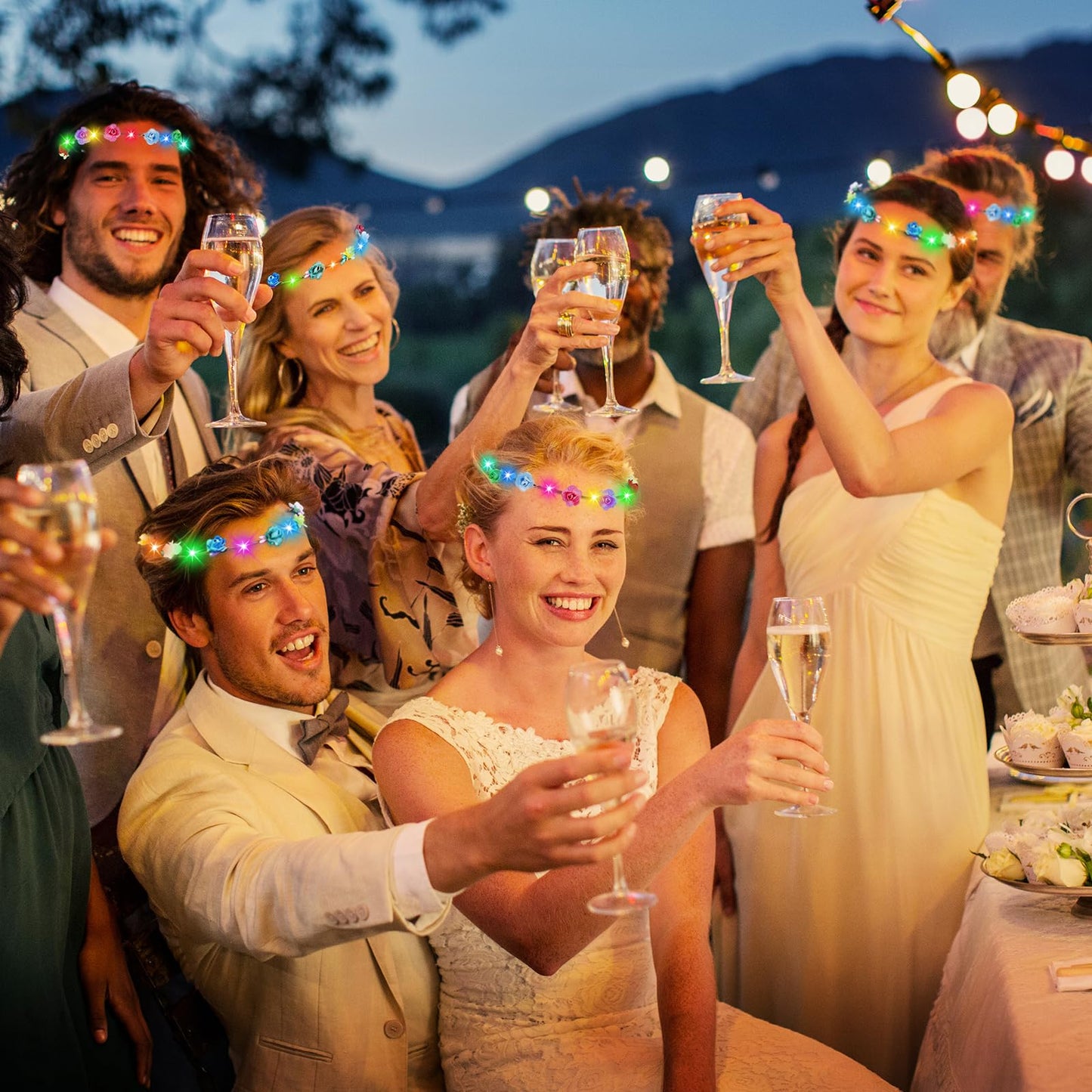 HONLYNE 100 PCS LED Flower Crowns Headbands, Light Up Flower Crowns For Women, Glow in the Dark Headband for Wedding Reception Birthday Christmas Mardi Gras Cosplay Princess Party Favors