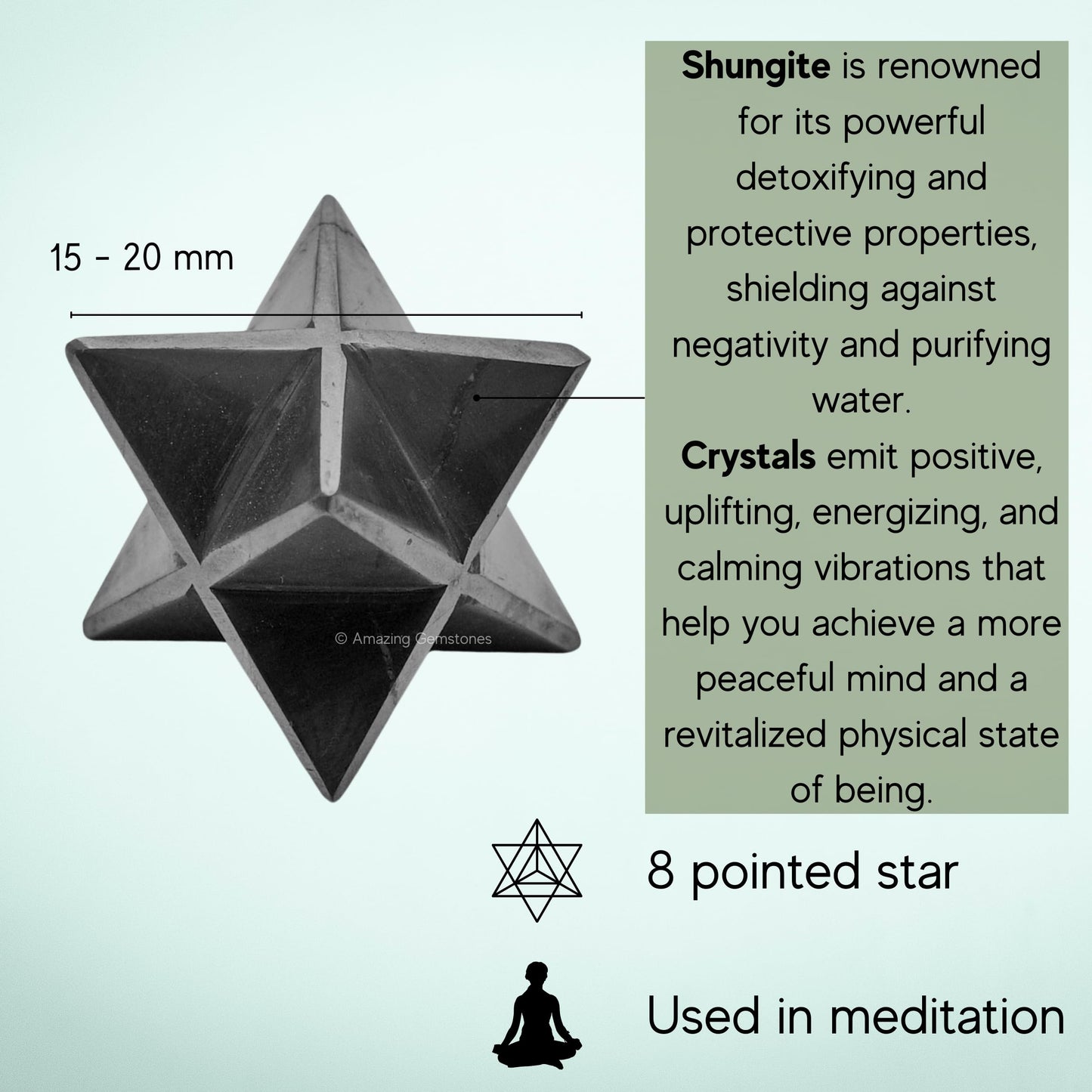 Amazing Gemstone Shungite Merkaba Crystal - 0.75 Inches Metaphysical Merkaba Star for Meditation - Energetic Tetrahedron Crystal and Healing Stones and Healing (15-20mm)