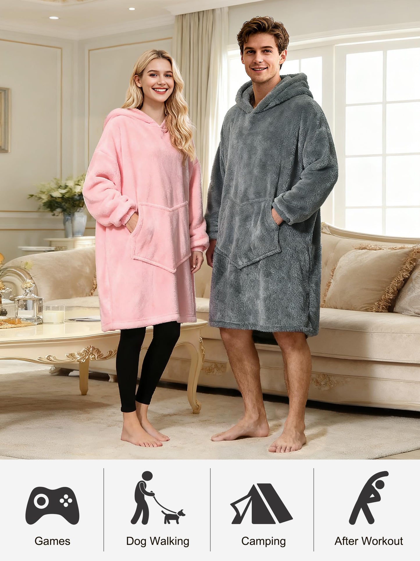 C hello cloud Oversized Hoodie Blanket, Wearable Blanket sweatshirt, Ultra Soft Sherpa Fleece Comfy Snuggle Hoodie, Gaint Fluffy Jumper Reversible, One Size Fits All Women Adults Men (Grey)