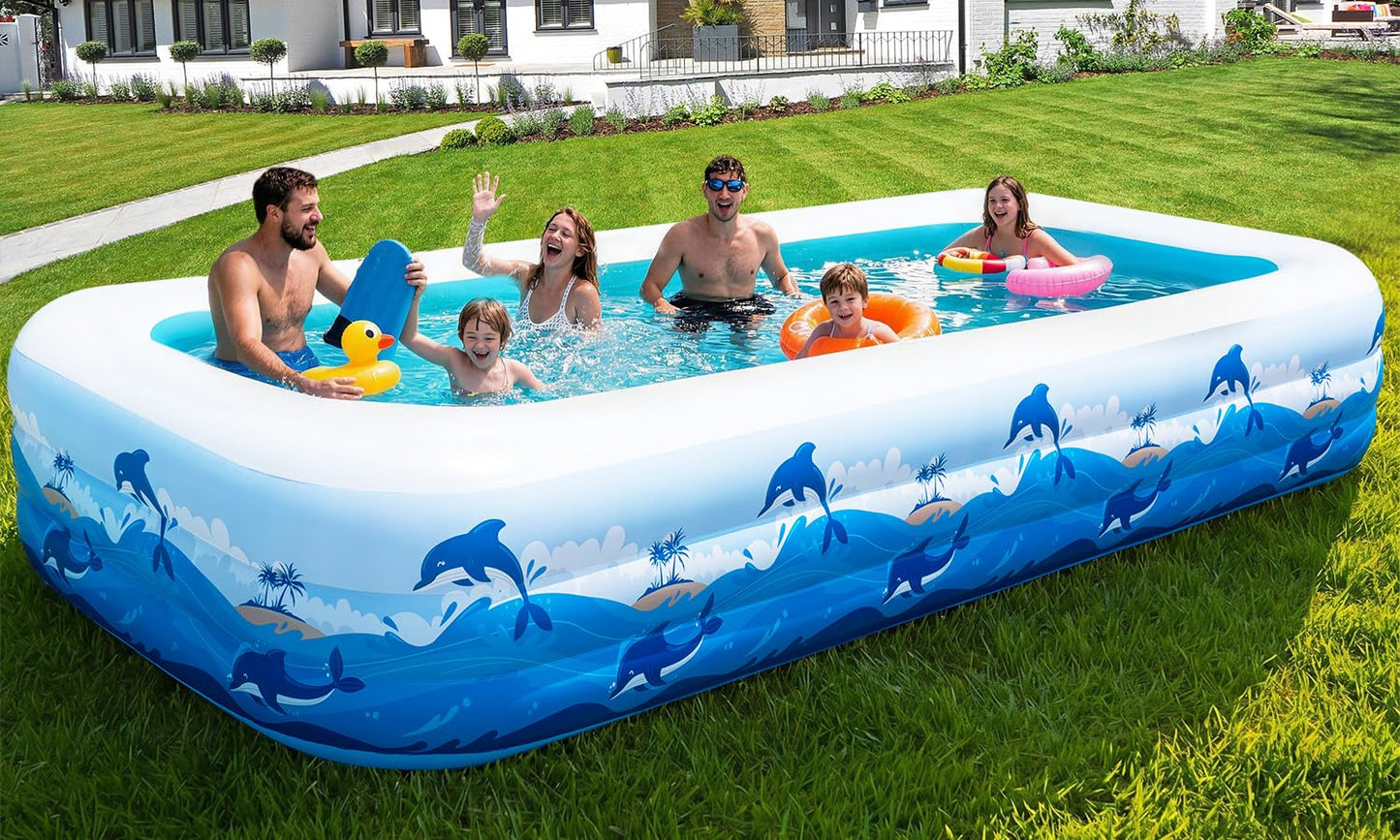 165" x 76" x 22" Oversized Thickened Inflatable Pool with Pump, Blow Up Family Swimming Pool for Adults Kids, Backyard Outdoor Summer Water Party Pool