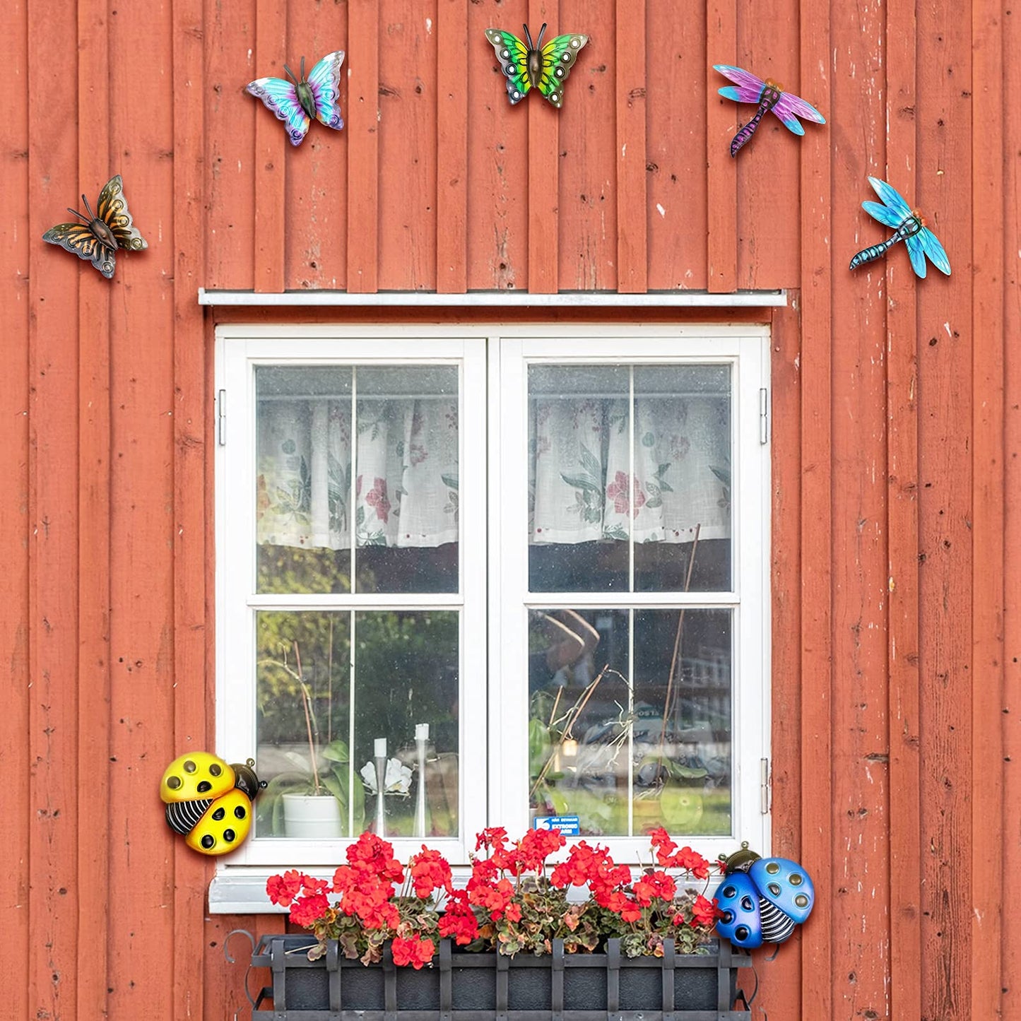foxany Metal Butterfly Wall Decor, 4 Butterflies and 4 Dragonfly, 4 Ladybugs Wall Decor Sculpture, Hanging Outdoor Garden Fence Art for Patio, Backyard, Home, Farmhouse, Set of 12
