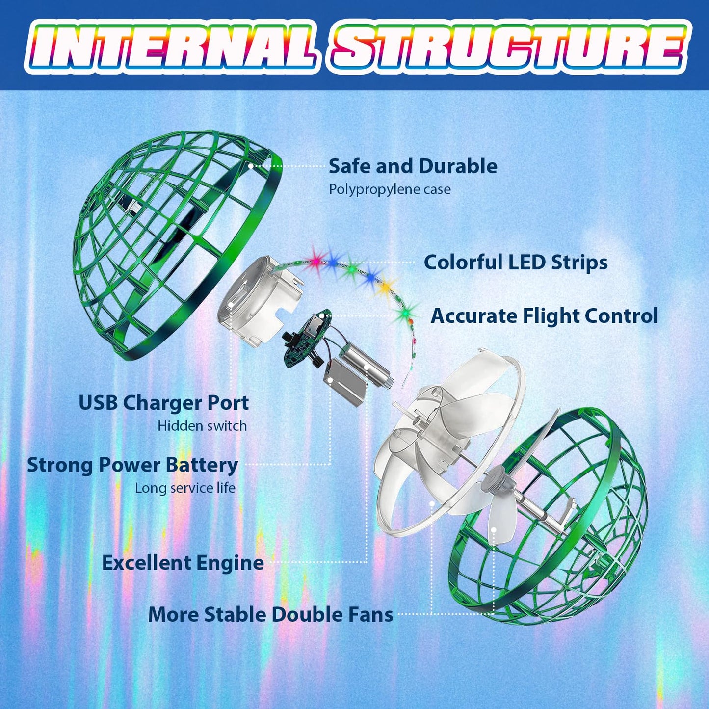 UROINT 2026 Flying Orb Ball for Kids, Magical Hover Cosmic Space Boomerang Rotating Floating Mini Hand Drone Stocking Stuffer Xmas Toys for Girls Boys Teen Age 6 7 8 9 10+ Green