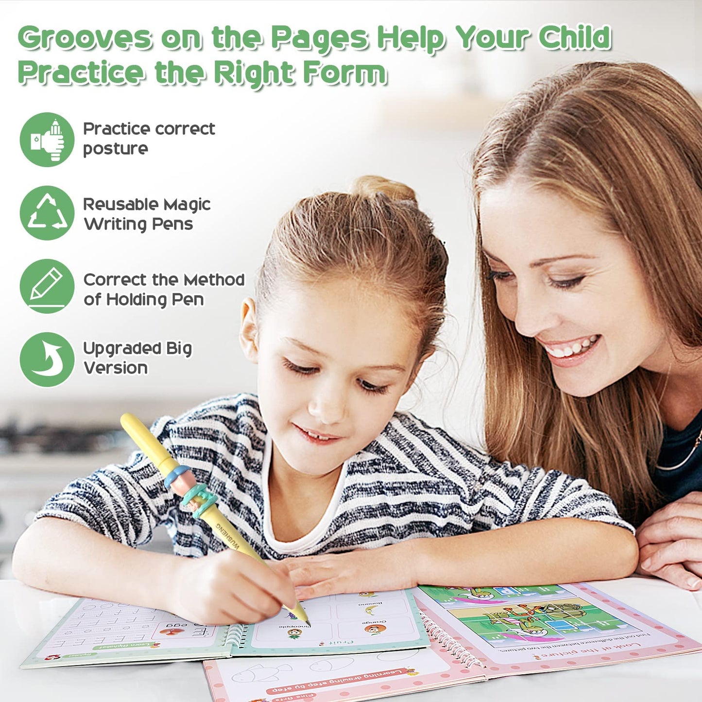 CosyCorner Magical Handwriting Workbooks Handwriting Practice Magic Copybook, Handwriting Aid Magic Pen Reusable Copybook Grooves Template Design for Children (5)