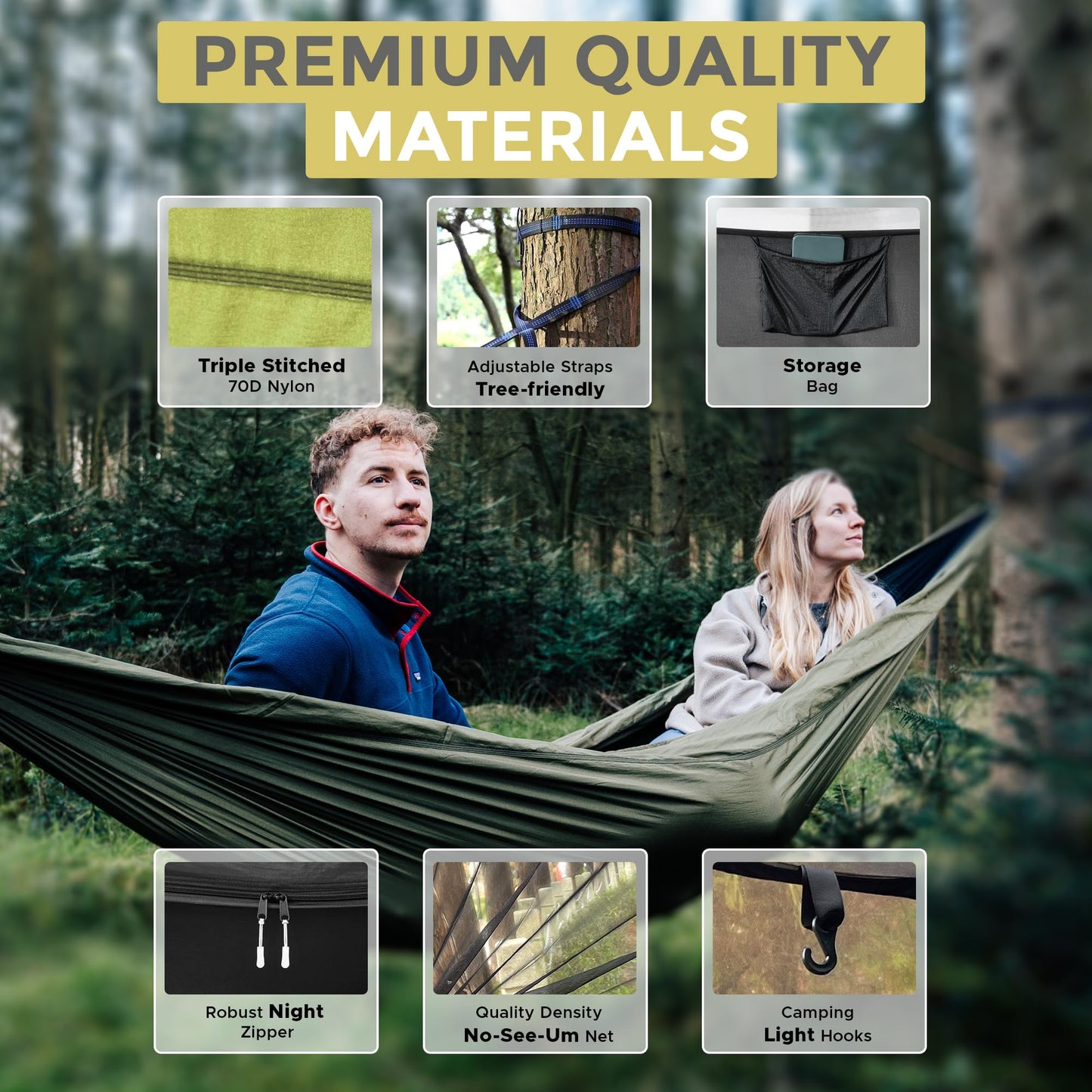 Miztli Camping Hammock -Portable Hammock w/Spacious Net & Tree Straps w/Adjustable Loops, Double and Single Hammock for Outdoor, Indoor, Hiking and Travel