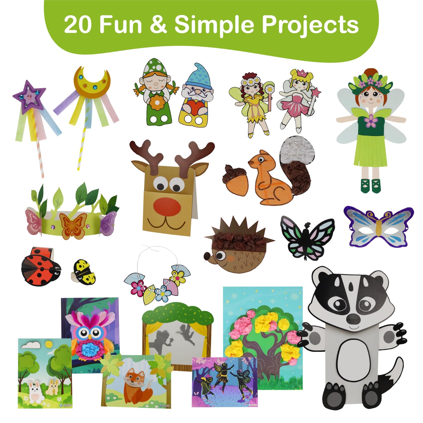Craftikit® 20 Award-Winning Fairy Garden Crafts for Kids - 20 All-Inclusive Fun Paper Toddler Crafts, Fairy Garden Kit for Kids Ages 3-10