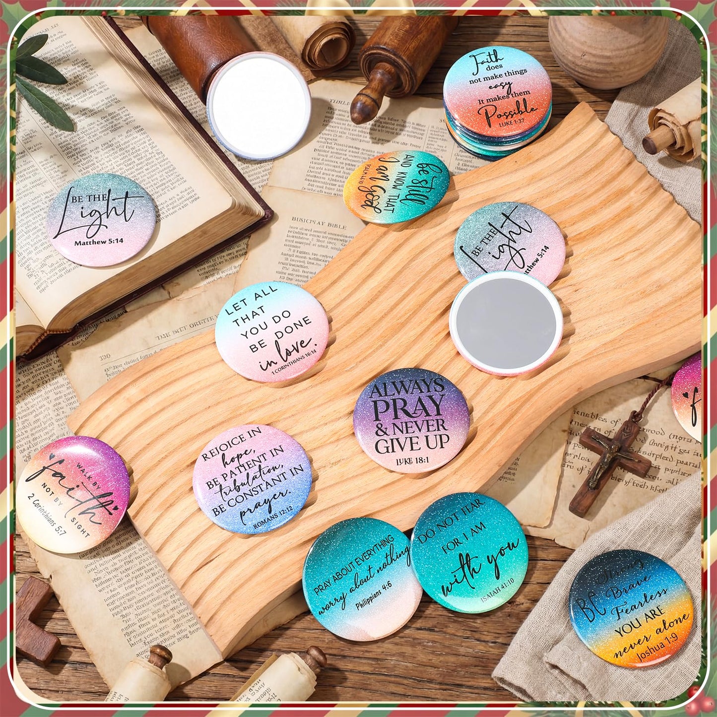GlikCeil 40 Pcs Mother's Day Christian Gift Bulk Christian Compact Mirror for Women Inspirational Bible Verse Pocket Mirrors Mini Purse Makeup Mirror Religious Church Gift for Women Mom Church VBS