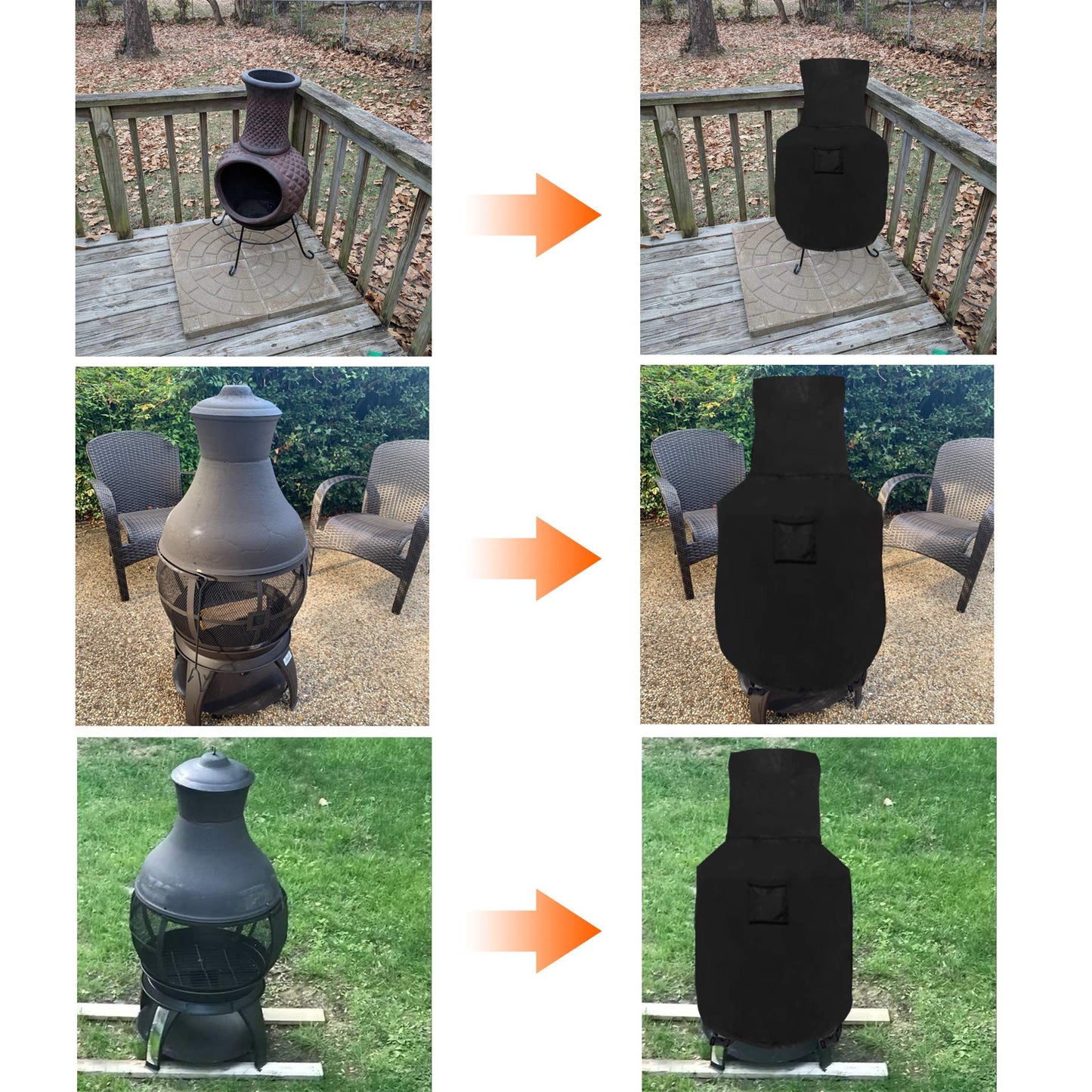 WOMACO Chiminea Cover Waterproof Patio Chiminea Fire Pit Cover Heavy Duty Weather Resistant Outdoor Chimney Protective Cover (25" D x 50" H, Black)