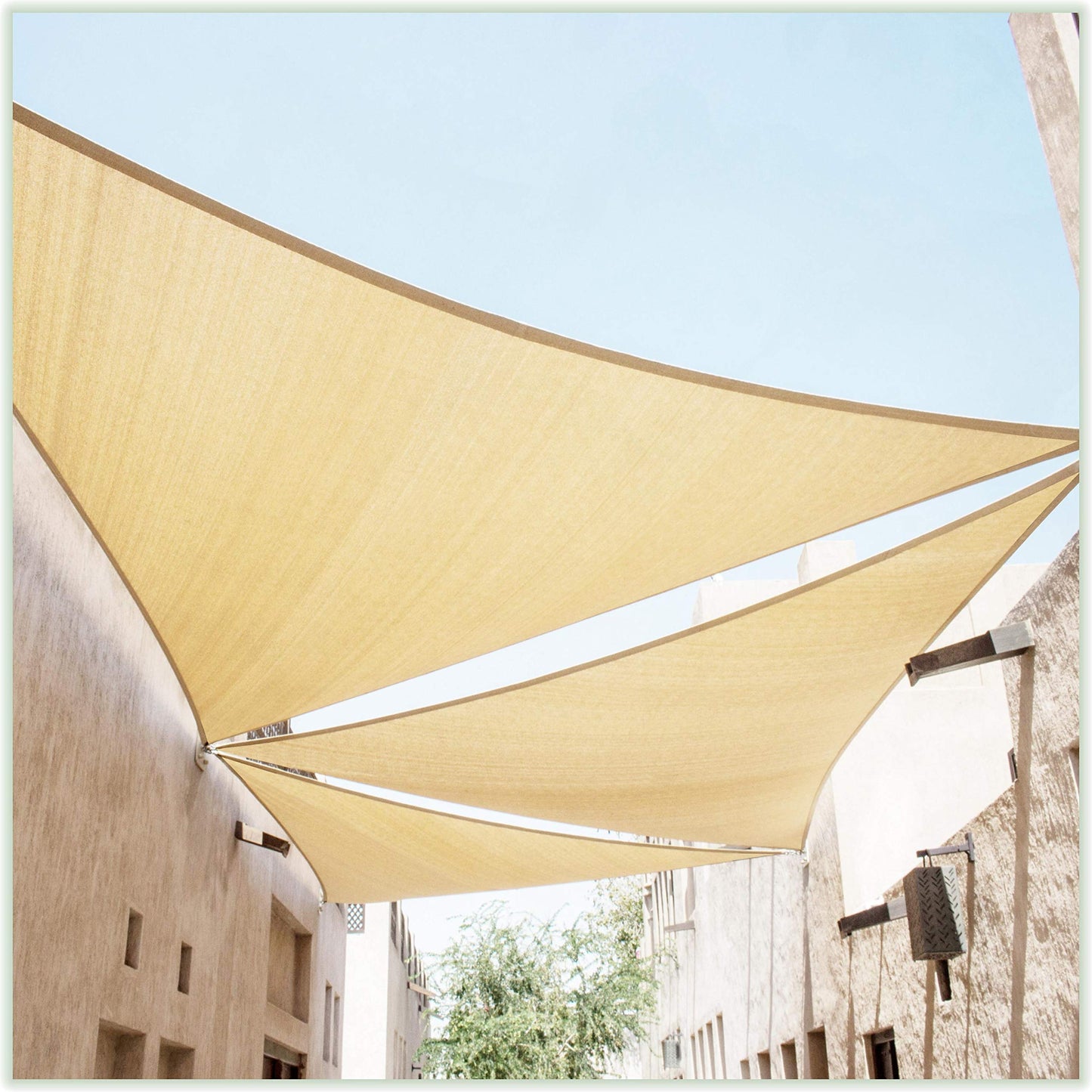 ColourTree 16' x 16' x 16' Beige Triangle CTAPT16 Sun Shade Sail Canopy Mesh Fabric UV Block UPF50 - Commercial Heavy Duty & 190 GSM - 3 Years Warranty (We Make Custom Size)