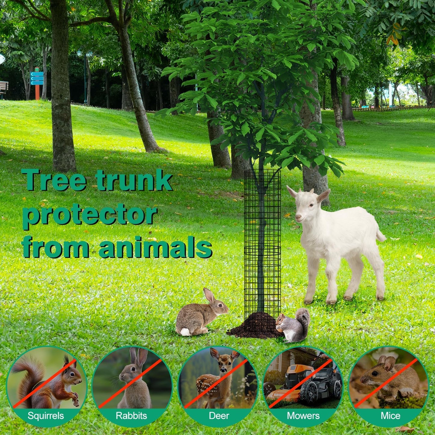 6Pack Tree Trunk Protector, Metal Tree Guards Trunk Protector with Zip Ties & Metal Stakes & Glove, Tree Bark Protector, Tree Protectors from Deer Animals Trimmers 5.3'' Dia x 16.5'' H (6 Pcs)