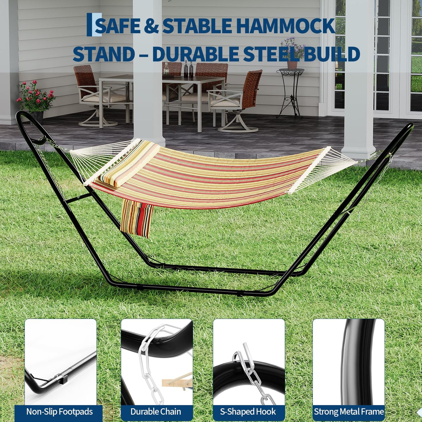 Garvee Universal Double Hammock Stand, 550-Pound Capacity, Heavy-Duty Hammock Stand for Outside, Fits 9 to 14 Foot Hammocks, Black