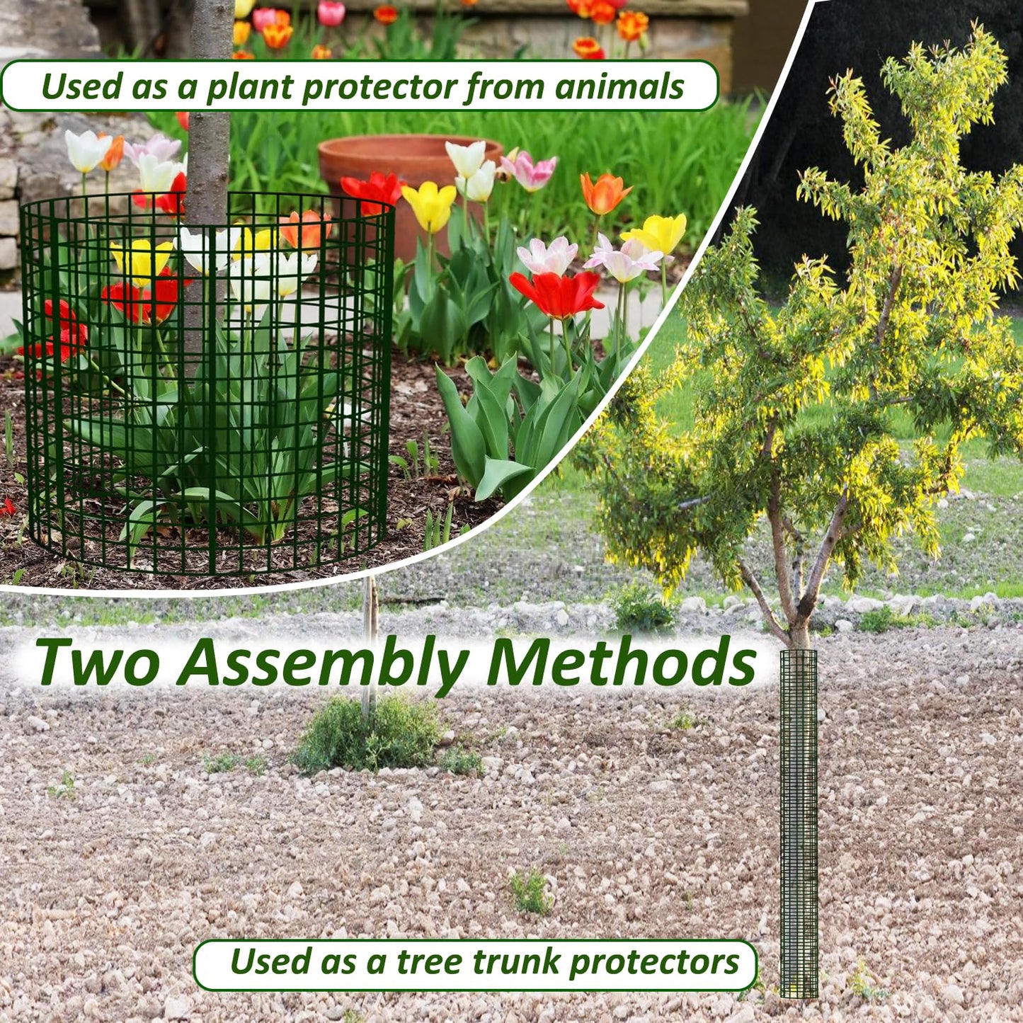 chicarry 48" Metal Tree Trunk Protector, 8 Pack Mesh Tree Guards Tree Protectors with Zip Ties, Stakes, ExpandableTree Trunk Protector Guard, Tree Protectors from Deer, Mower, Animals(48",8 Pack)