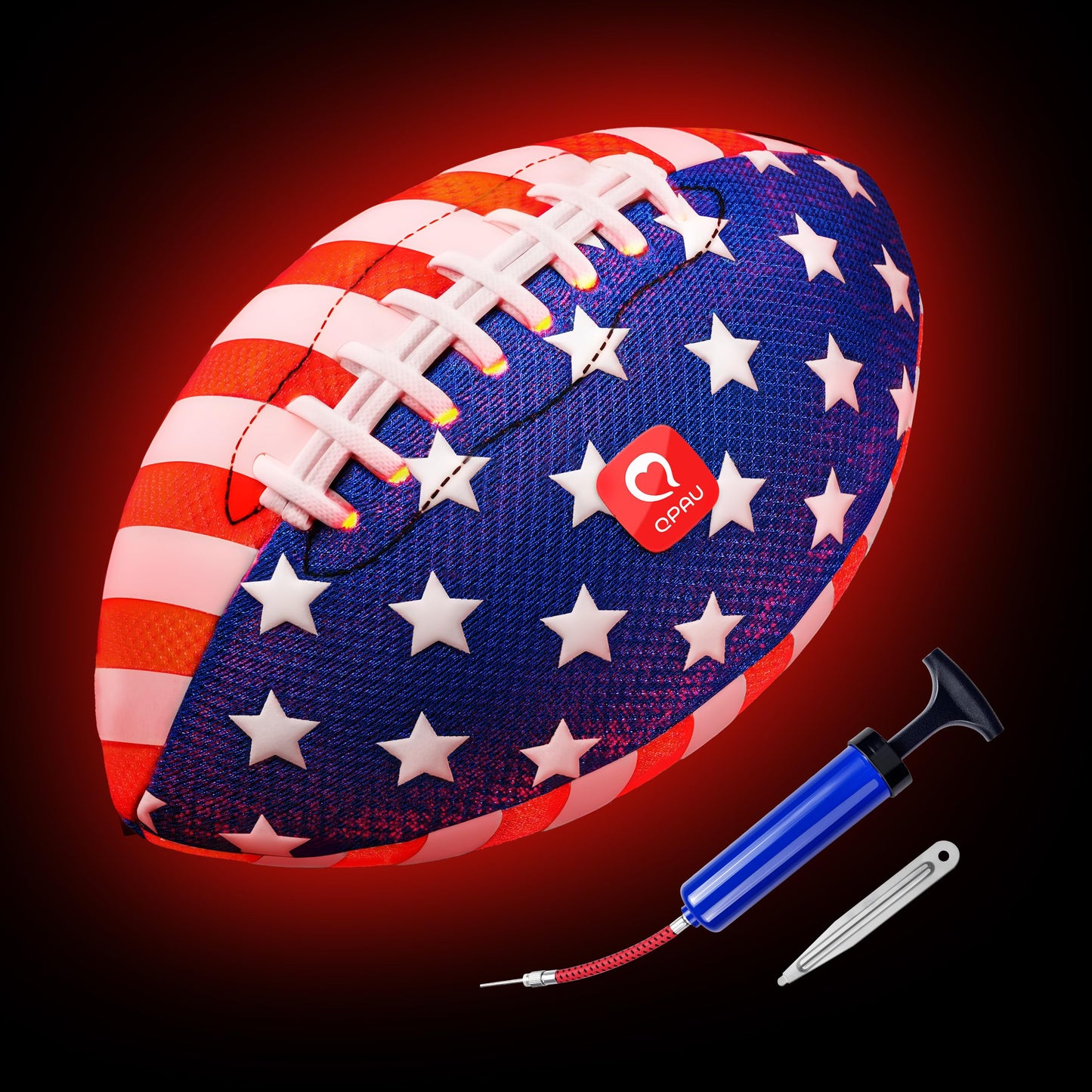 QPAU 9" Glow in The Dark Football (Size 3, 1 Pack), Light Up Youth Football with Pump & Batteries, Outdoor Toys & Games for Boys Girls, Birthday Gifts for Kids and Teens
