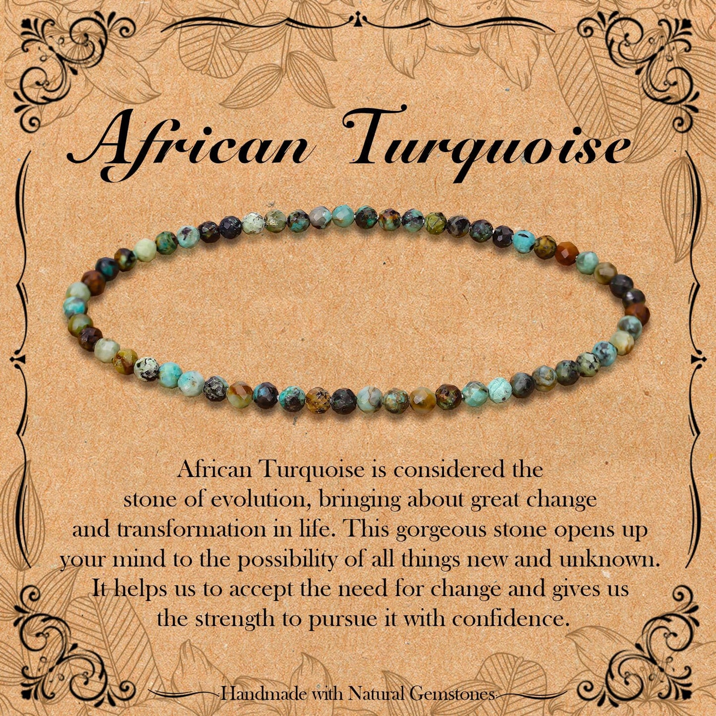 BONNY BOXX Natural Genuine Gemstone Faceted Round Beads Bracelets, 3mm Adjustable Stretchy Tiny Faceted African Turquoise Bracelet, Healing Crystal Reiki Chakra Dainty Jewelry Fashion Gifts