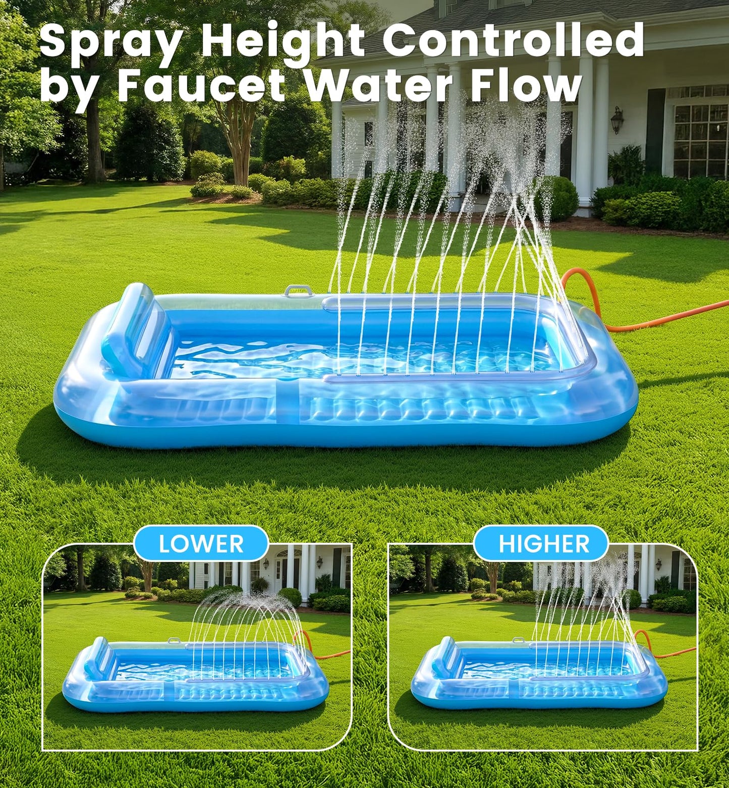 Inflatable Tanning Pool Lounger Float with Sprinkler, 77" x 48" XL Tanning Pool for Adults with Pillow & Cup Holder, 6 in 1 Suntan Tub Sunbathing Bed Pool Floats Adult for Backyard, Beach & Lake