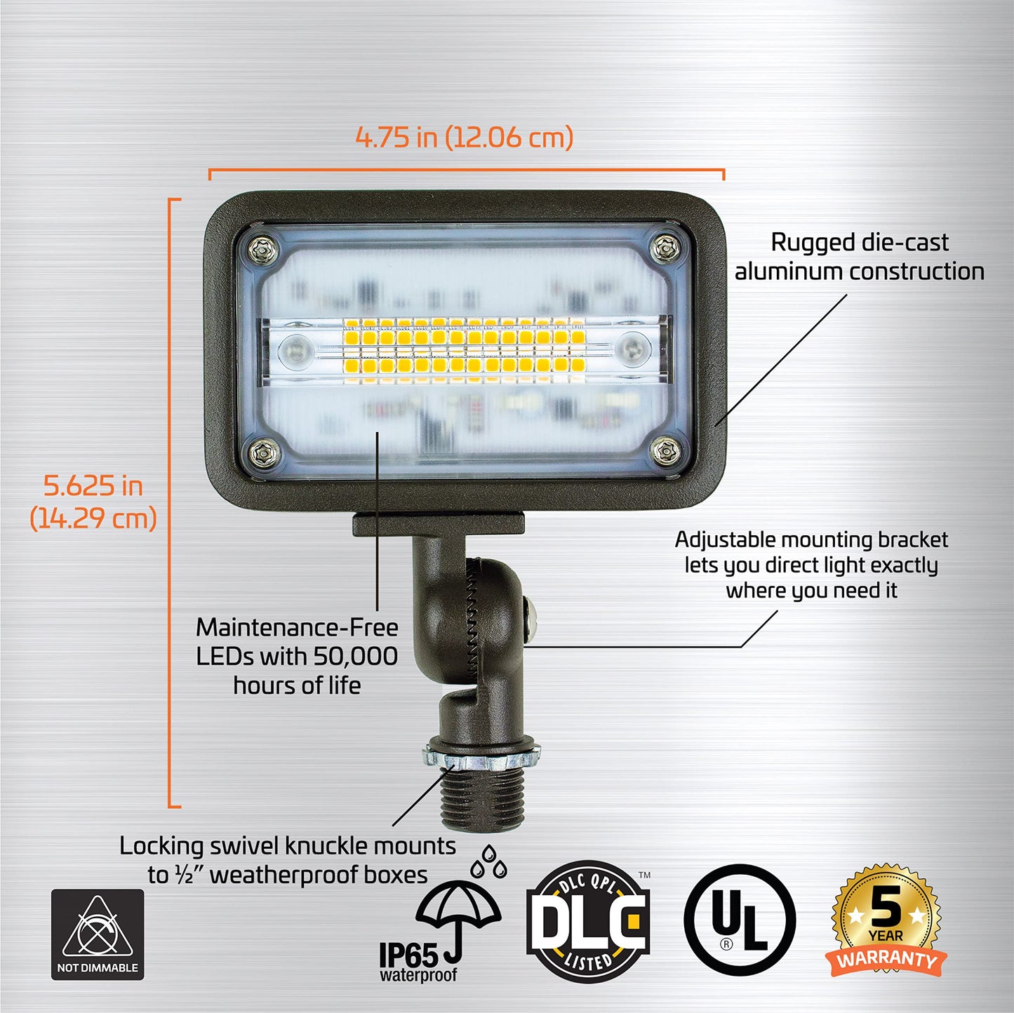 Newhouse Lighting WW15BRZ 16-Watt Outdoor Die-Cast Aluminum LED Wall Wash Flood, Weatherproof Landscape Lighting 1500 Lumens, 3000K Warm White, 120V, 1/2" Knuckle Mount, Bronze