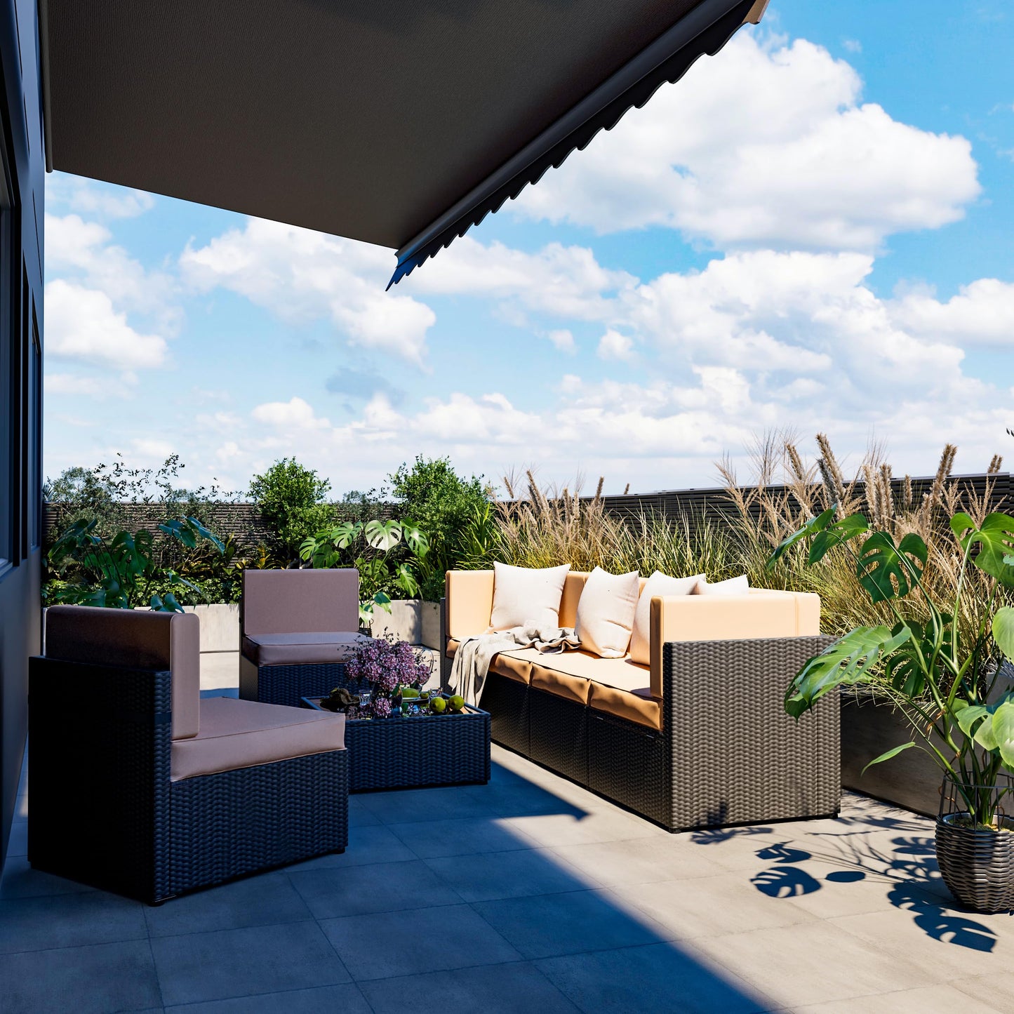 Pamapic 7 Pieces Outdoor Sectional Furniture，Wicker Patio sectional Furniture Sets，All-Weather Rattan Sectional Sofa Conversation Set with Coffee Table and Washable Couch Cushions Covers