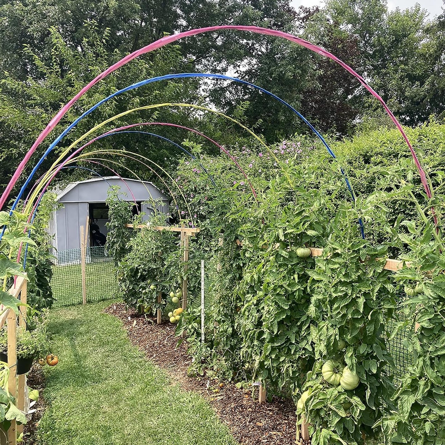 Garden Hoops Grow Tunnel, 12 Sets of 7FT Greenhouse Hoops for Raised Beds, Rust-Proof Fiberglass Frame for Garden Netting, Small Greenhouse Kit, DIY Plant Support Garden Stakes, 60 pcs
