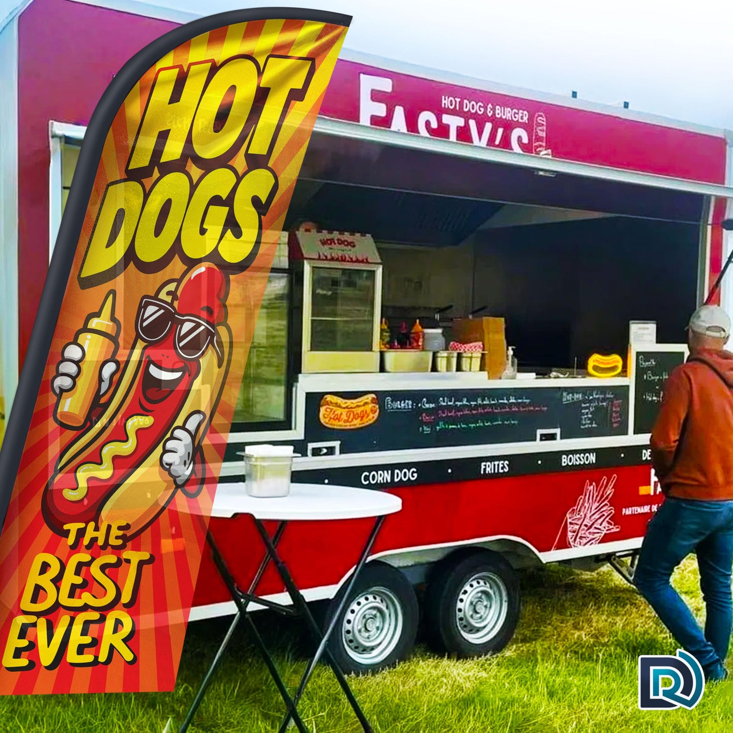 Hot Dog Feather Flag Pole Kit, 8ft Advertising Flags for Food Stands, Restaurants & Outdoor Events