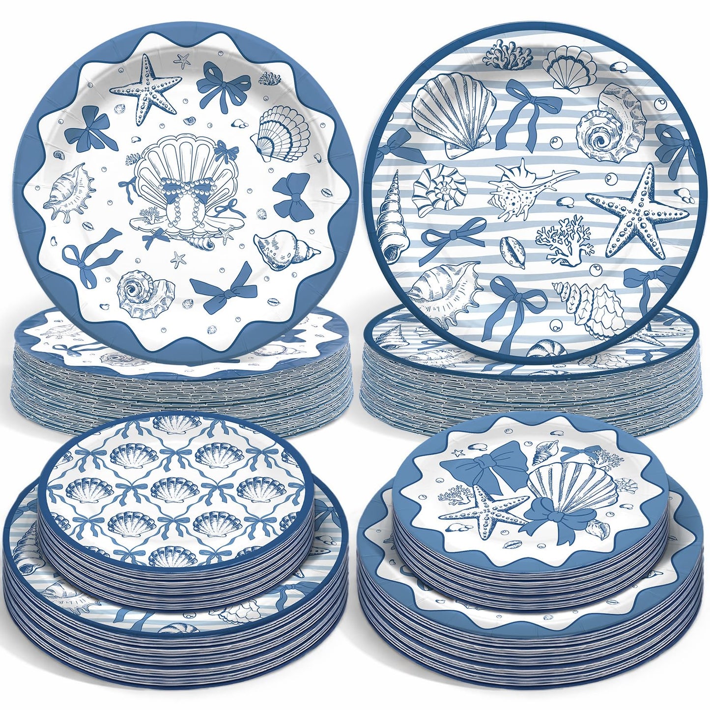 Acellegic 48 Pcs Beach Seashell Paper Plates 9"and 7" Oval Coastal Summer Starfish Disposable Paper Plates Under The Sea Ocean Theme Party Supplies for Summer Beach Birthday Wedding Party Decorations