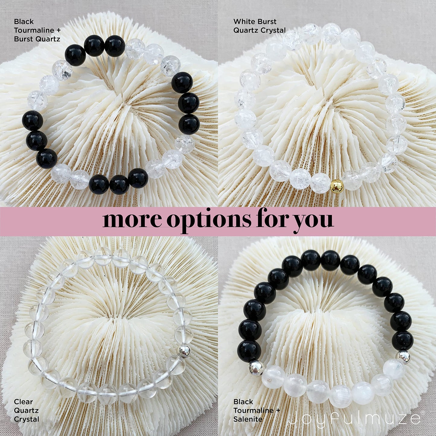 Joyfulmuze Sisters Stretch Bracelets, Burst Clear Quartz Crystal, Chakra Healing Energy, White Natural Stone, Handmade Jewelry Gift for Women, 6.5-7” wrist, 2pc