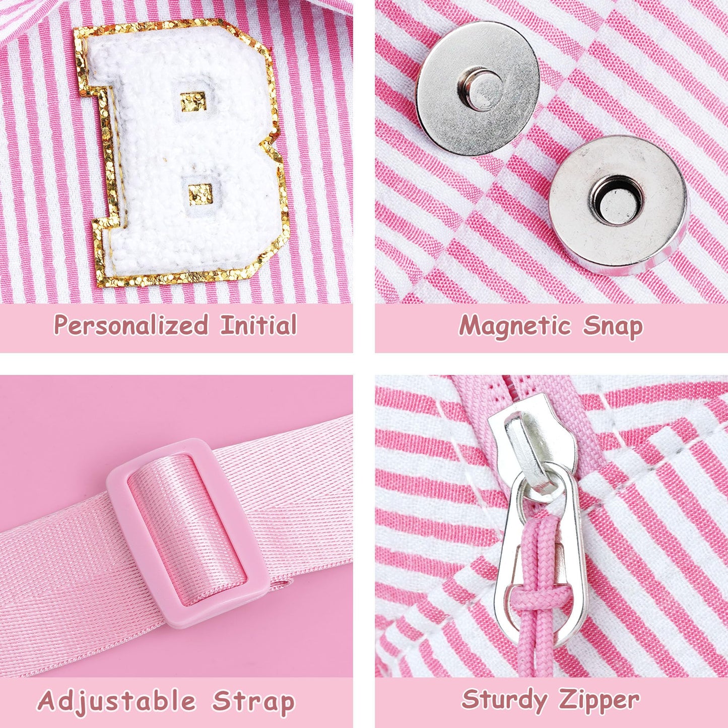 QLOVEA Birthday Gifts for Girls Kids, Personalized Small Initial Pink Sling Bag for Kid Girls | Small Initial Monogram Fanny Packs Crossbody Bag Purse for Girl Kid Year Old Birthday Gifts (Pink A)