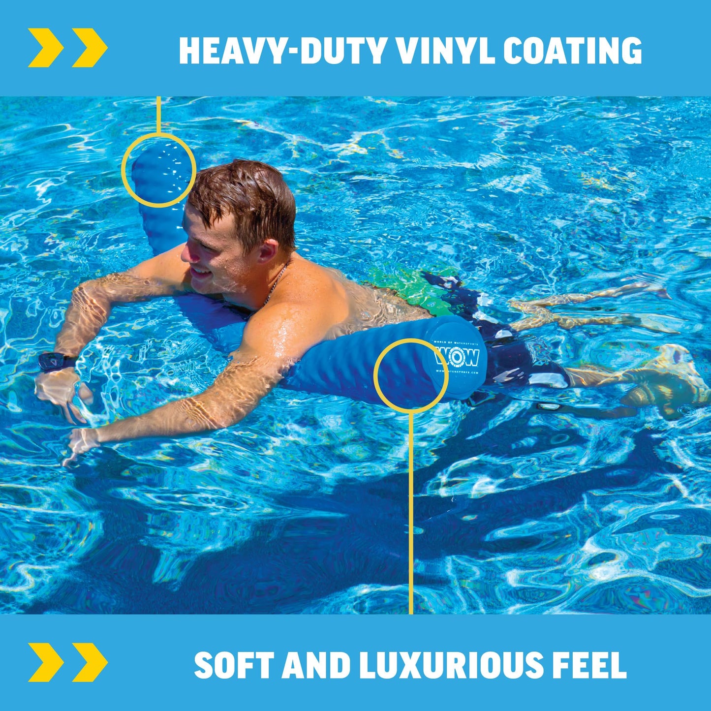 Wow Sports Jumbo Vinyl-Coated Foam Pool Noodle - Blue - 46 in - Supports Up to 250 lbs - for Kids & Adults
