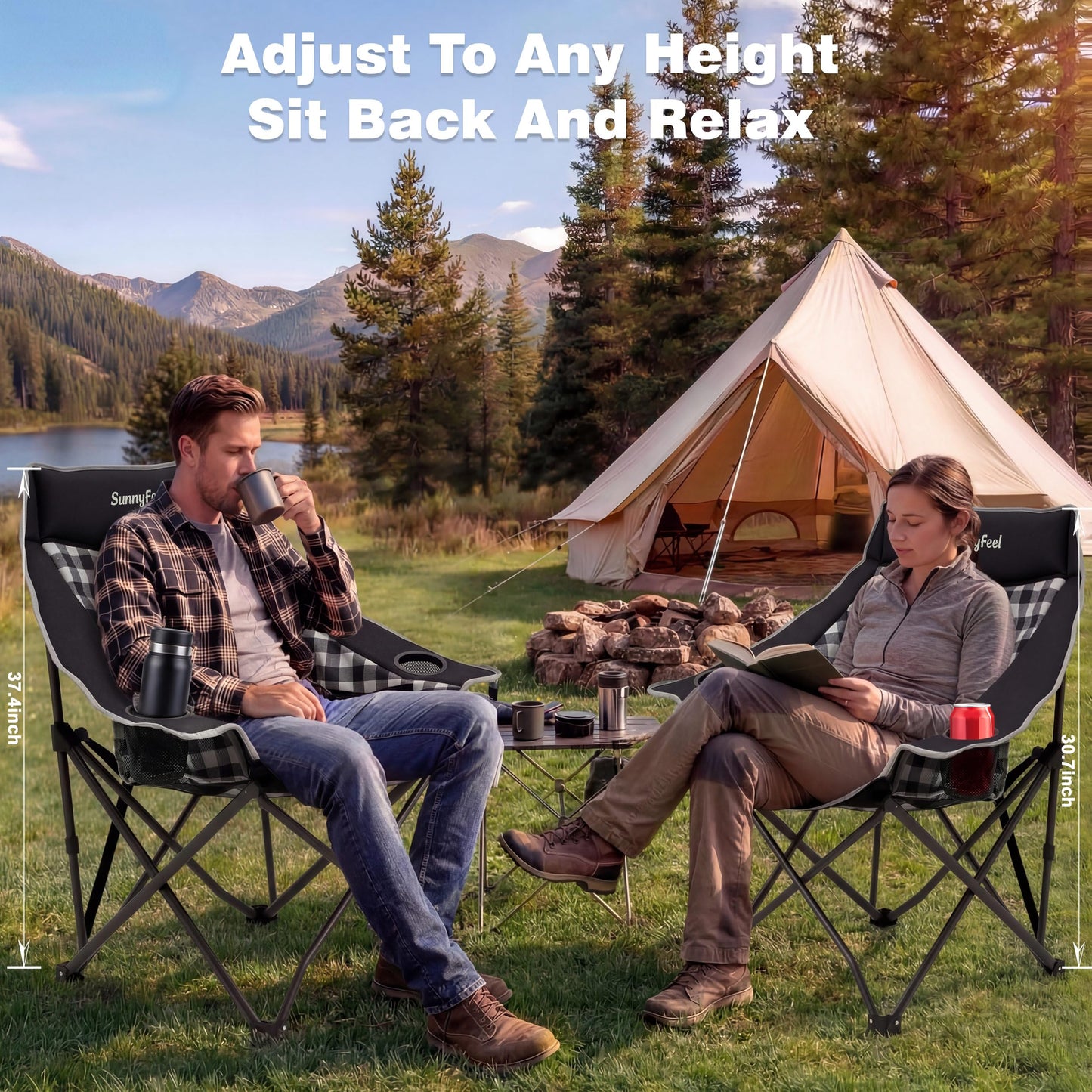 SUNNYFEEL Lightweight Oversized Camping Chairs for Adults Portable Folding Chair with Side Pockets & Cup Holde for Beach,Fishing,Trip,Picnic,Lawn,Concert Outdoor, Carry Bag Included