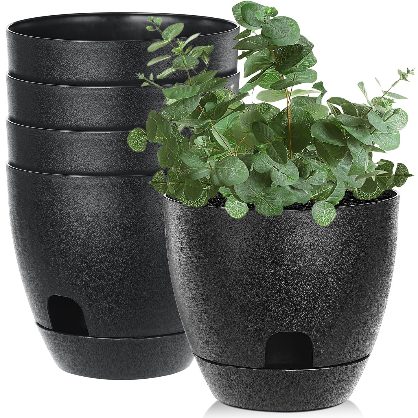 IWNTWY Self Watering Pots Set, 5 Pack 6 Inch Self Watering Pots for Indoor Outdoor Plants, Plastic Planter with Drainage Holes and Deep Reservoir for African Violet, Spider, Orchid