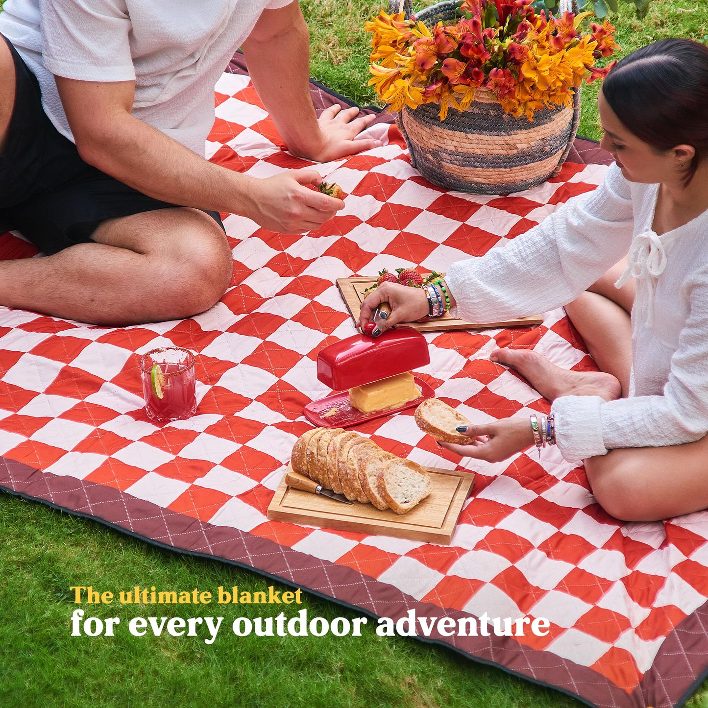Cozy Club Waterproof Picnic Blanket – Foldable Outdoor Mat 60x70 with Stakes, Pocket & Shoulder Strap | Sandproof Beach Blanket for Festivals, Camping & Travel | Self-Packing | Terracotta | US Brand