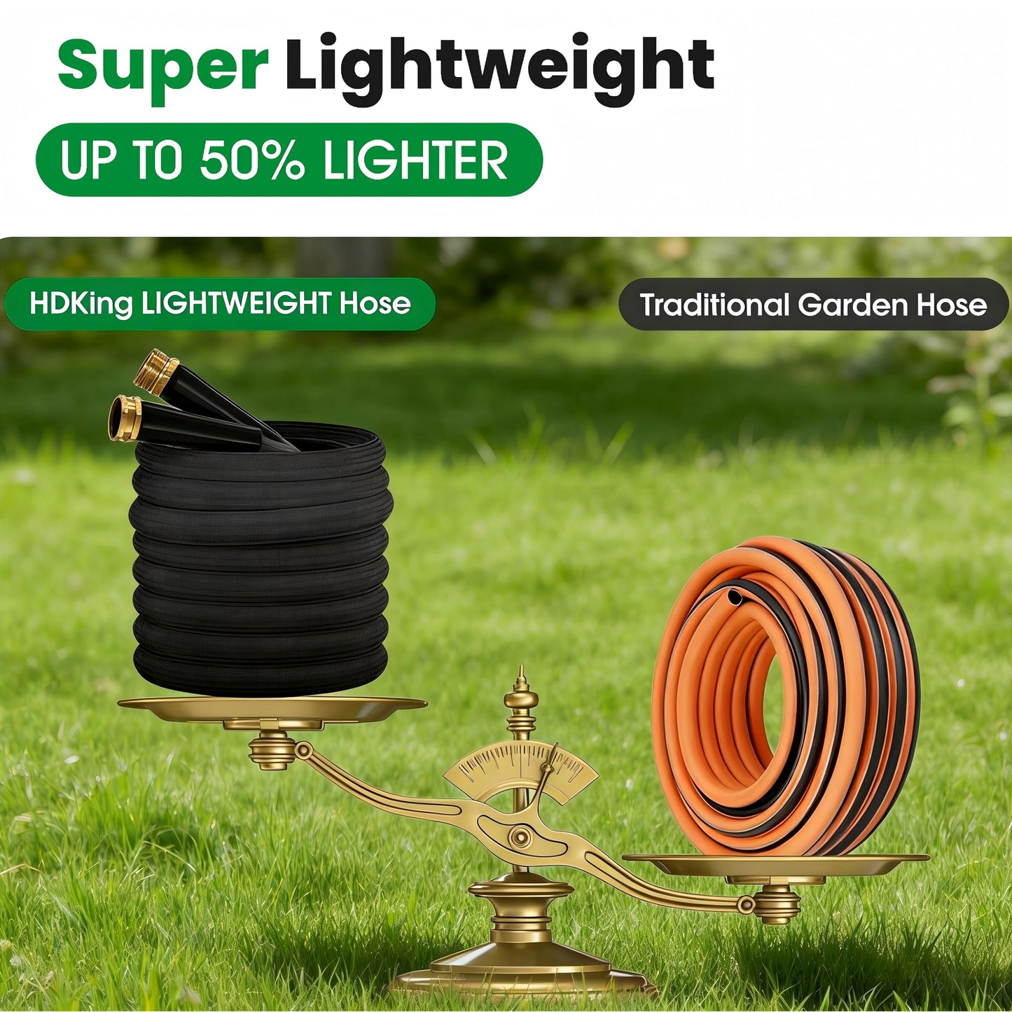 Garden Hose 50FT, Non-Expanding Water Hose Ultra Lightweight, Kink-Free, Burst-Resistant, Lead-Free, Flexible & Durable High-Pressure Hose for Yard, Lawn, Outdoor, Car Washing