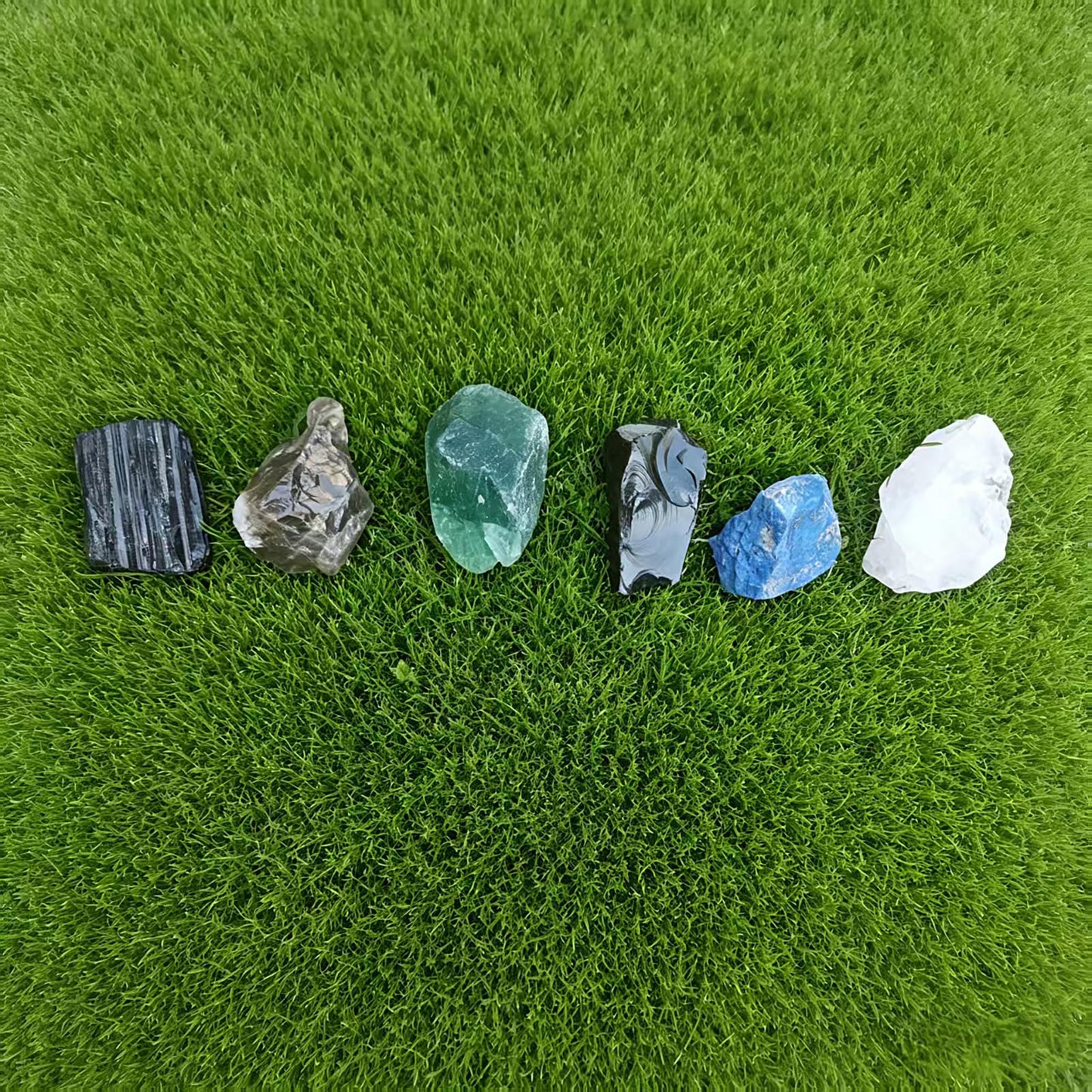 Crystal for Guardian Coven, Natural Raw Crystals 1.2-2″Set of 6 Black Tourmaline, Obsidian et. Protection Stones for Negativity Repel, Aura Shield & Home Purification