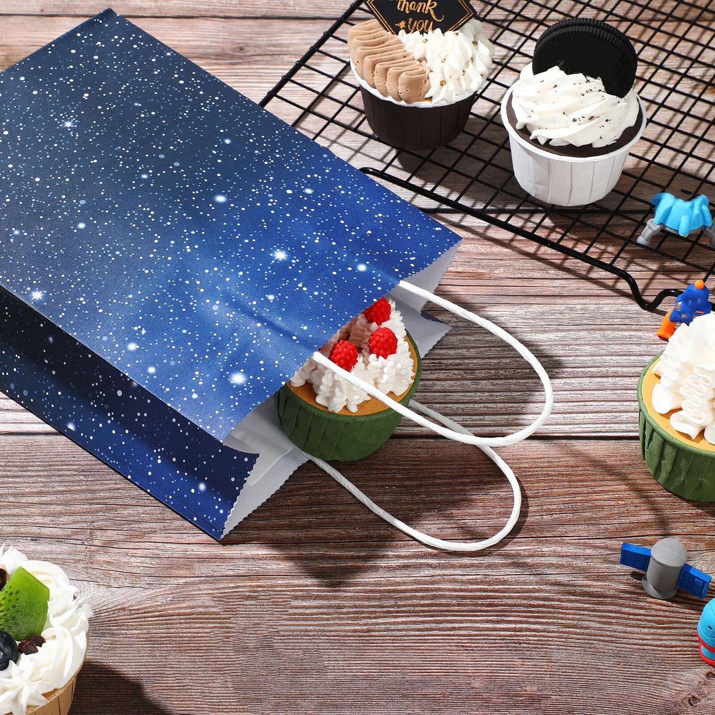 Marspark 16 Pieces Galaxy Party Bags Space Party Favor Bags Starry Night Gift Goodie Bag Galaxy Treat Candy Bag for Space Stars Themed Birthday Decorations Supplies